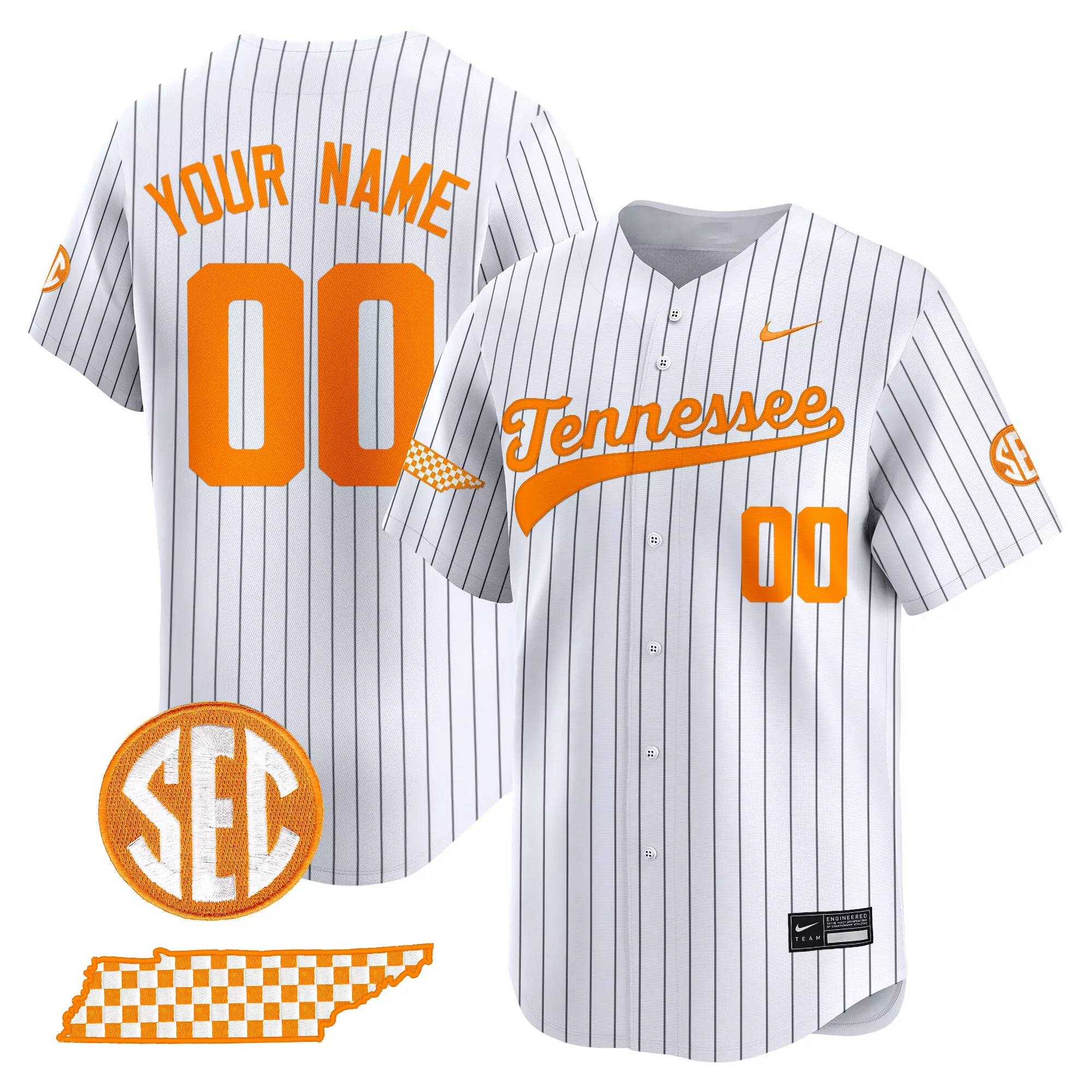 your name 00 tennessee volunteers 2025 vapor limited stitched jersey white sec patch