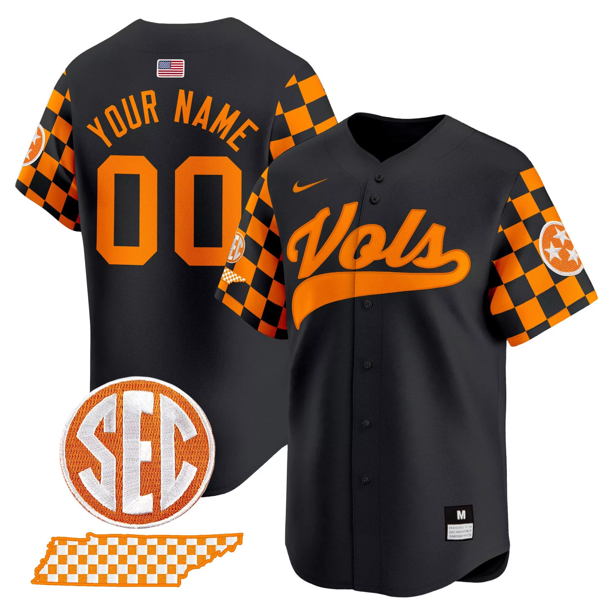 your name 00 tennessee volunteers 2025 vapor limited stitched jersey white sec patch