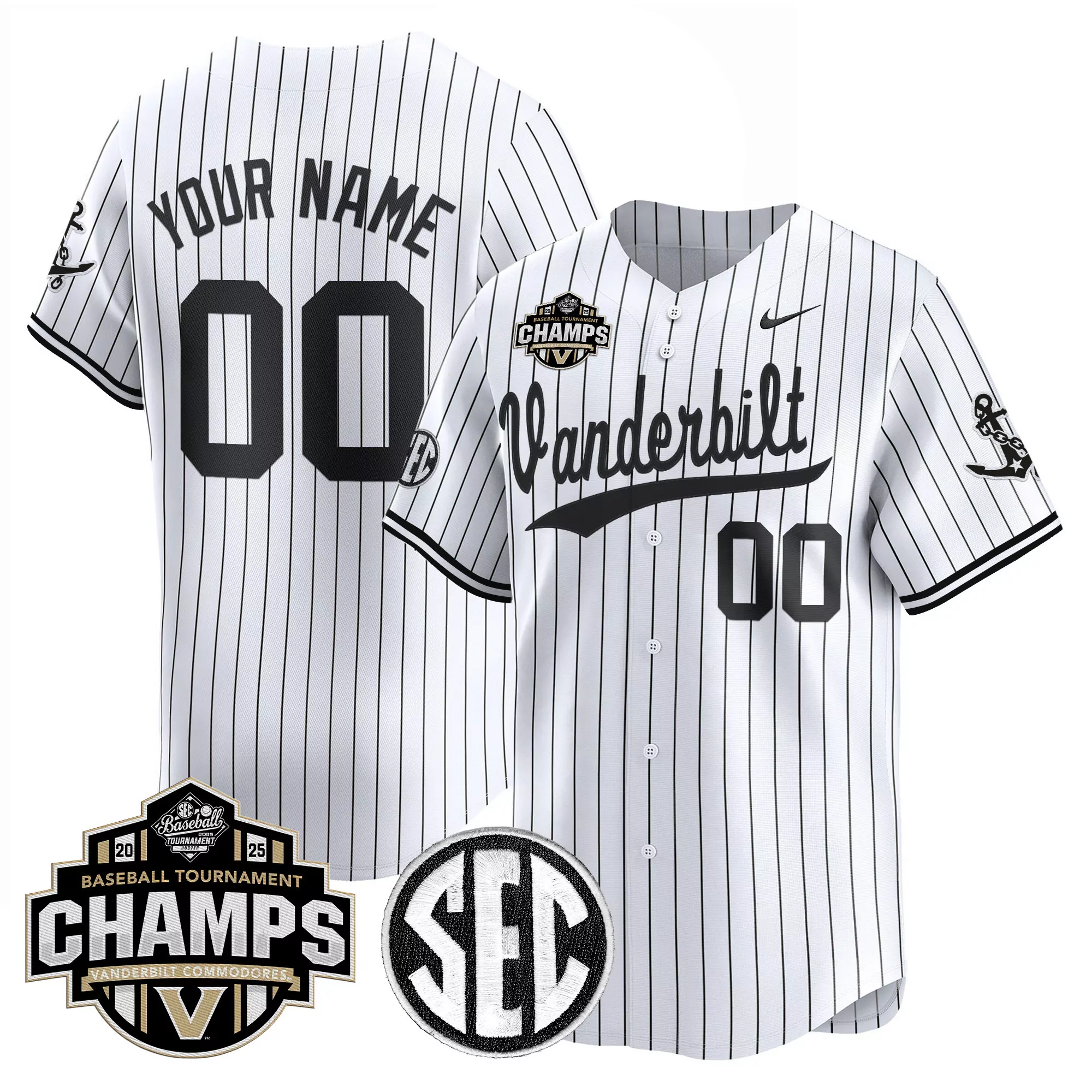 vanderbilt commodores men s vapor stitched jersey 2025 sec champs white