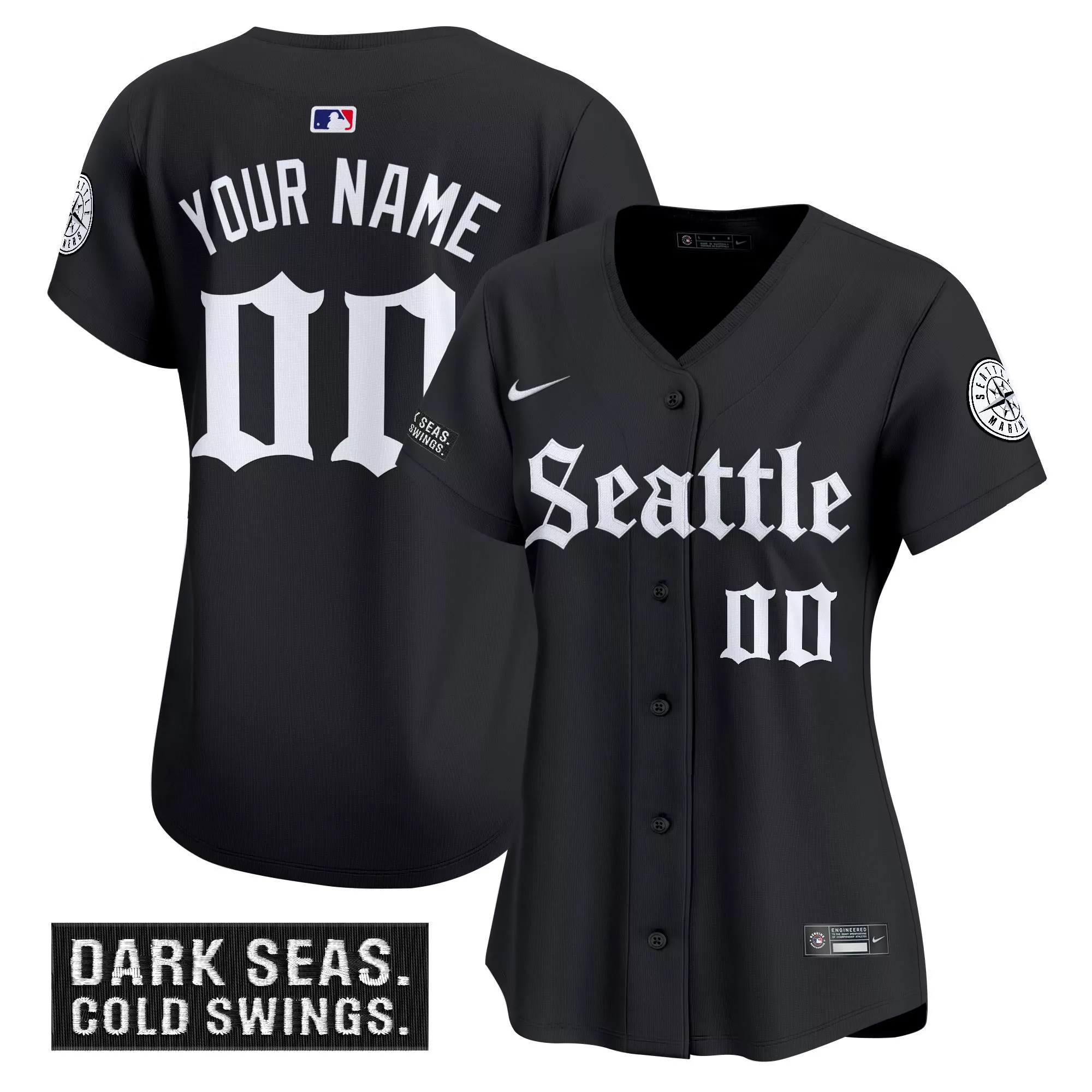 your name 00 women s stitched vapor jersey seattle mariners black dark seas edition 2023