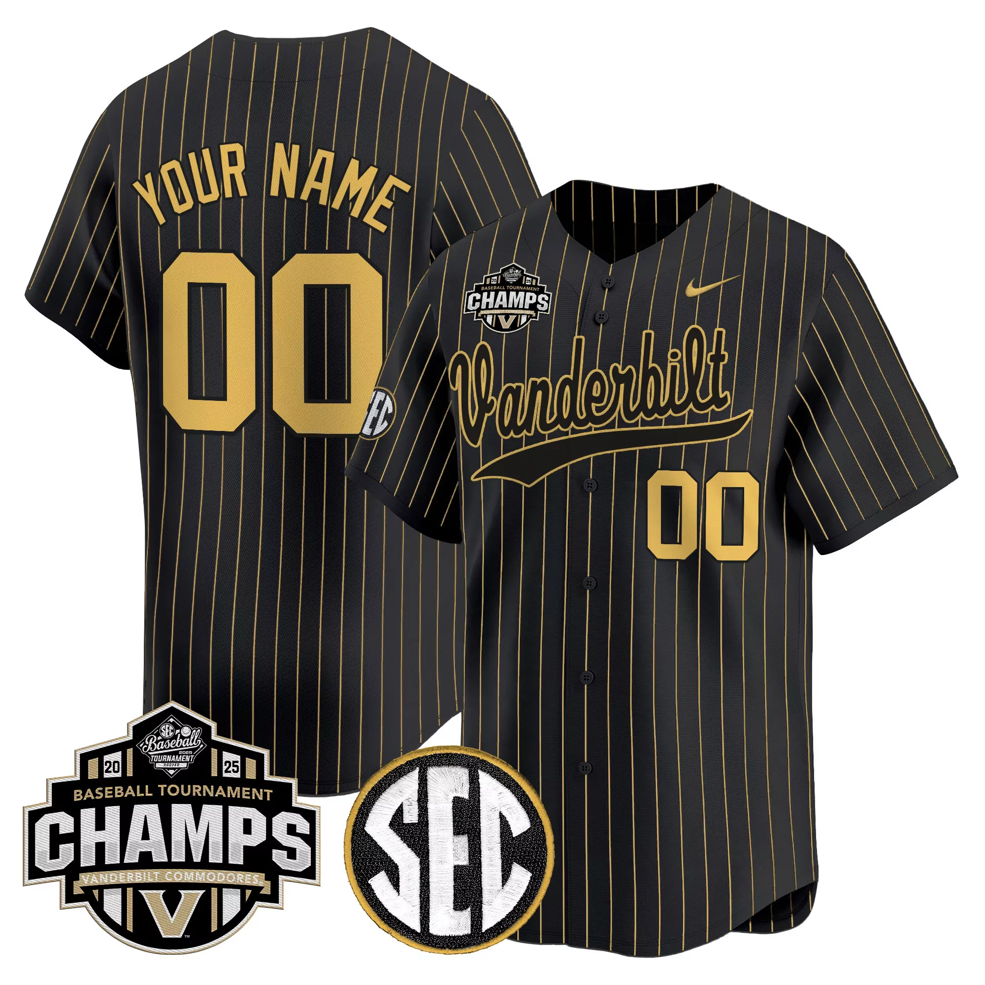 your name 00 women s stitched vapor jersey vanderbilt commodores 2025 sec champs black t shirt