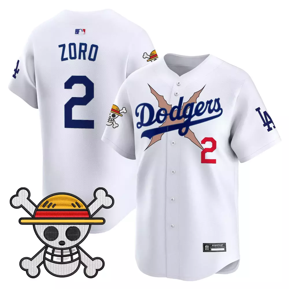 Zoro 2 Dodgers 2025 White Stitched Vapor Jersey | One Piece Theme Fan Gear for Men, Women & Youth
