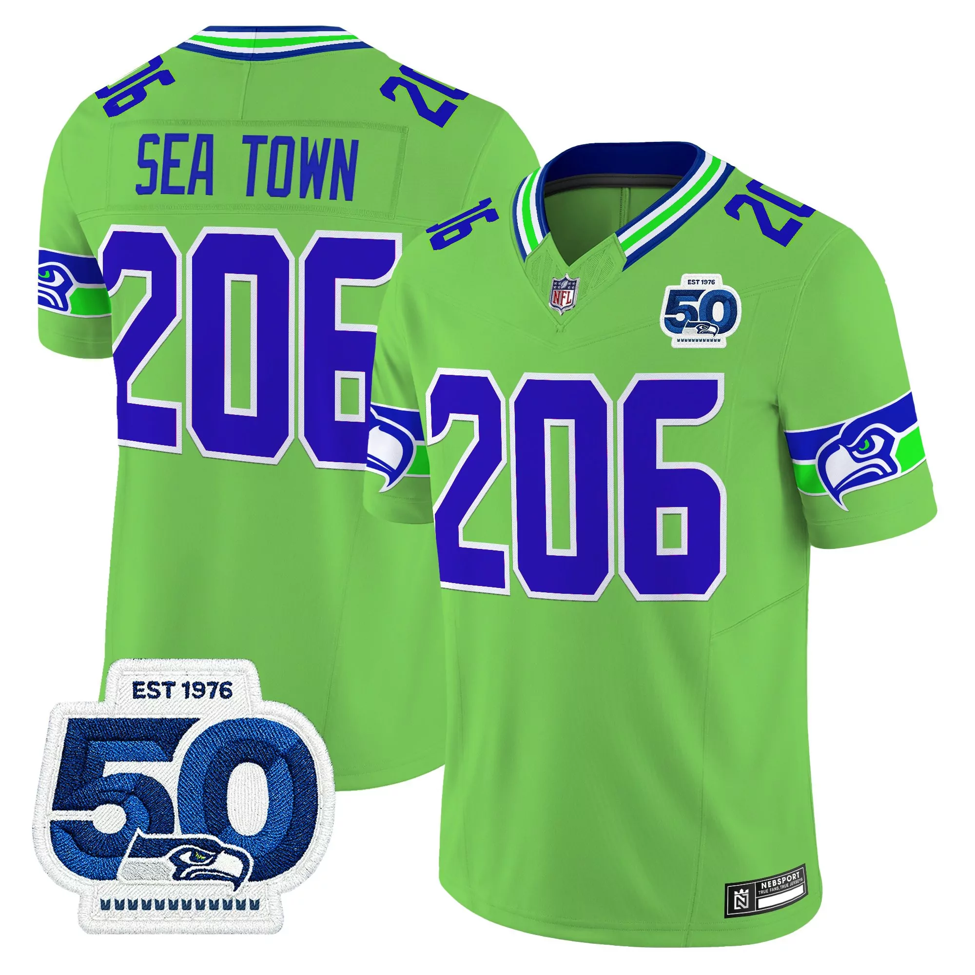 206 sea town men s vapor jersey black with 50th anniversary patch stitched 2023