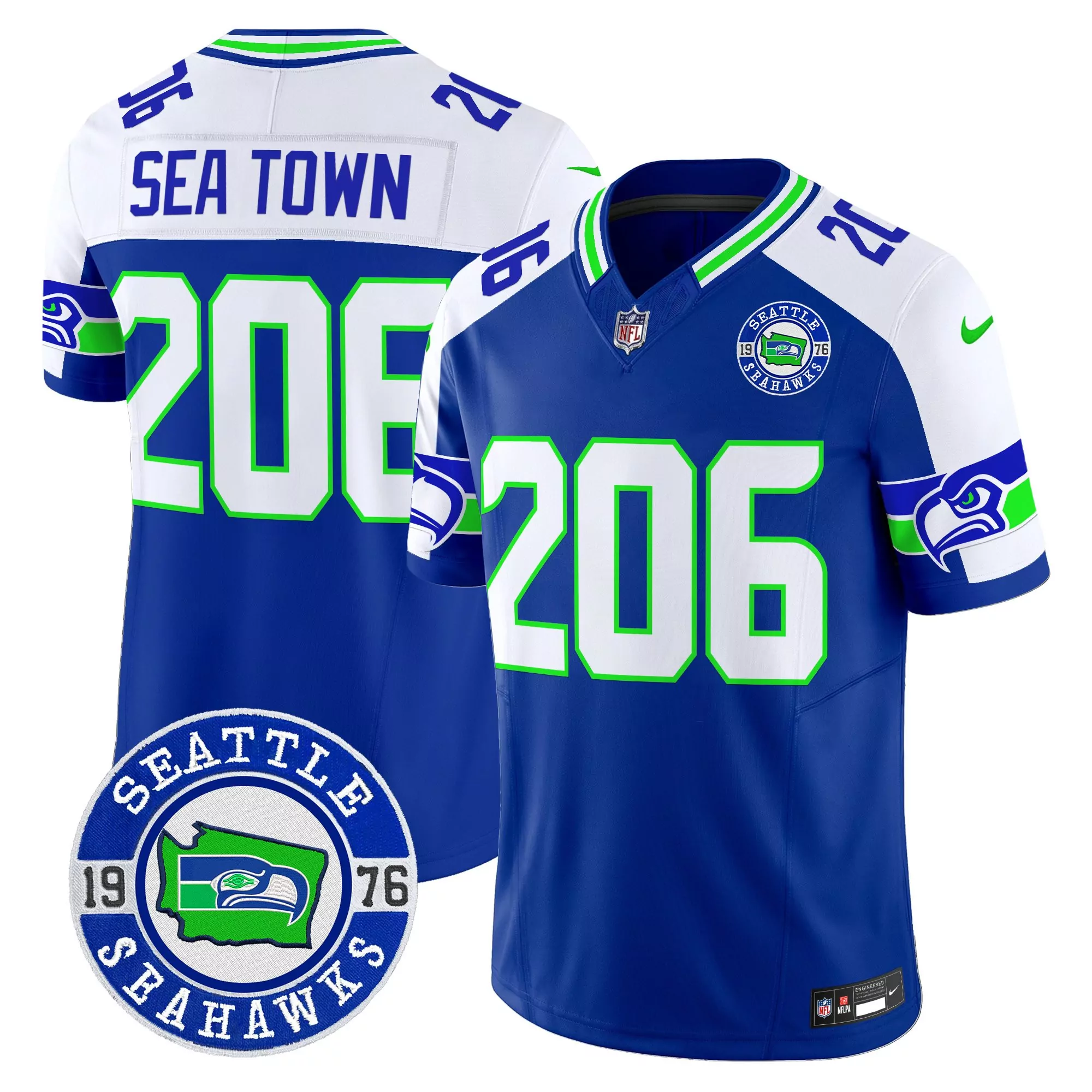 206 sea town stitched vapor jersey seattle seahawks green limited edition 1976 patch men s