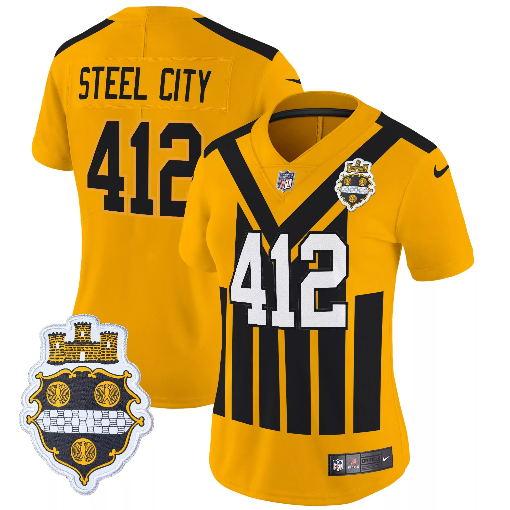 412 Steel City Men'S Stitched Vapor Jersey Pittsburgh Steelers 1933 Patch Yellow