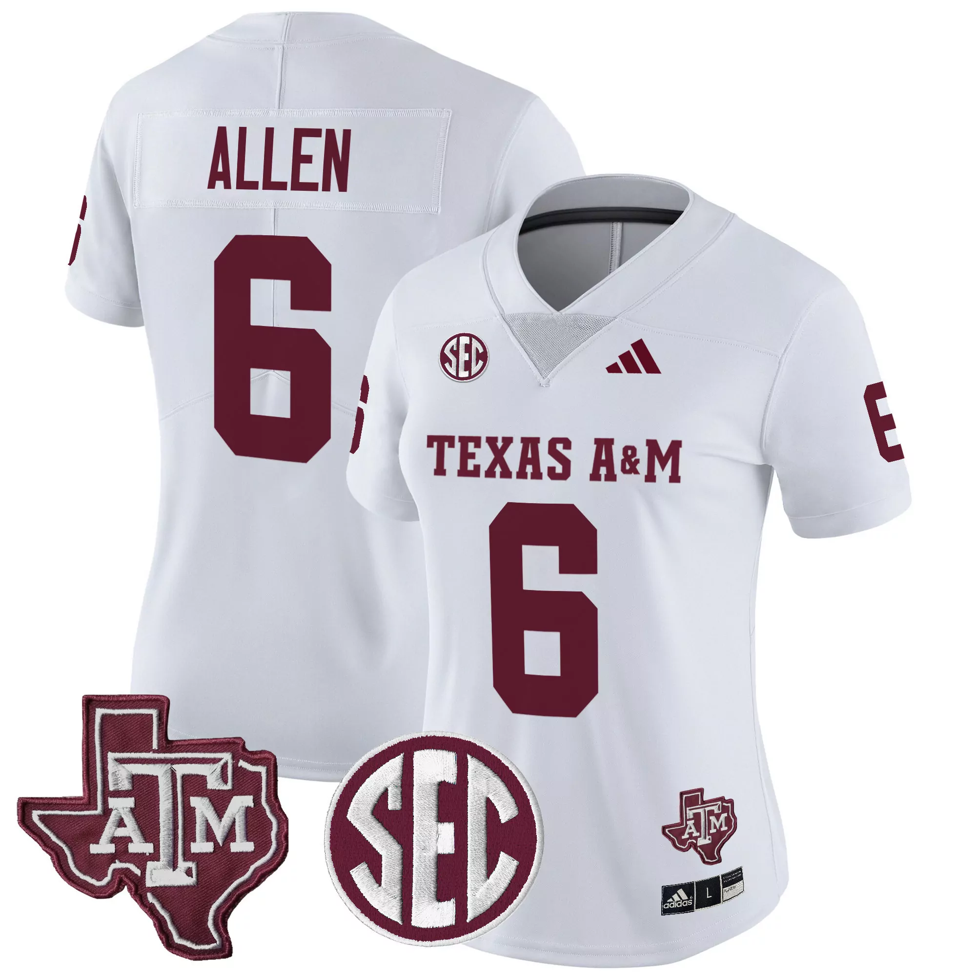 allen 6 women s texas a m aggies maroon vapor jersey all stitched 2025 sec patch 1