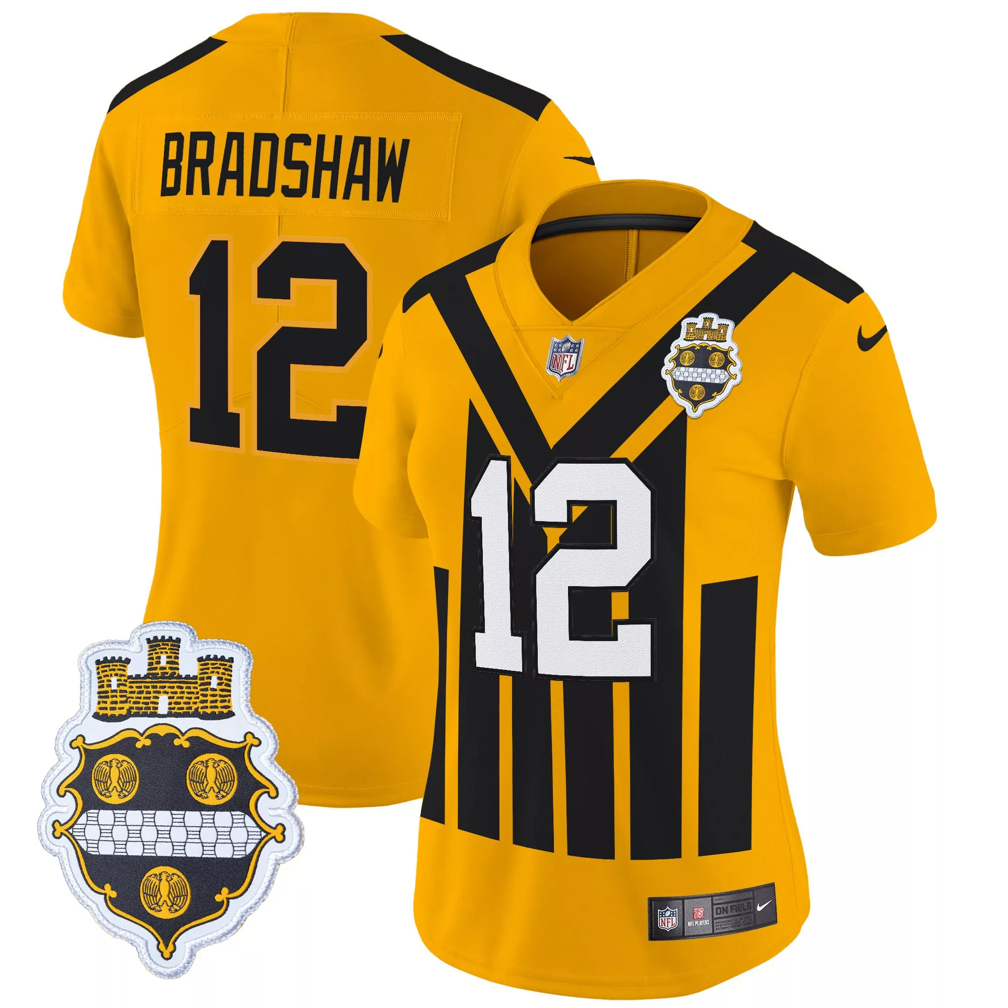 bradshaw 12 women s pittsburgh steelers black vapor jersey stitched embroidered patch 2023