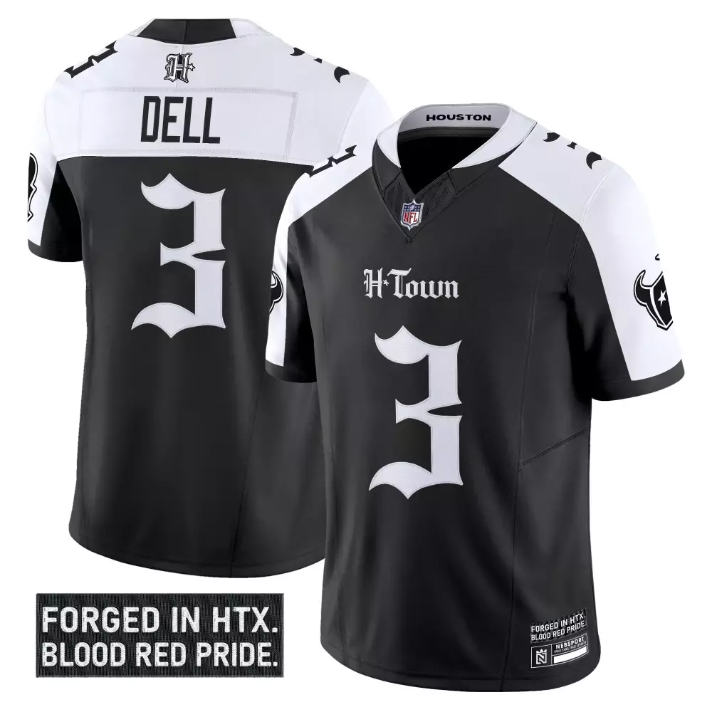 Dell 3 Houston Texans Men's Black Vapor Stitched Jersey | 2025 Texas Patch | Limited Edition | For Men, Women & Youth