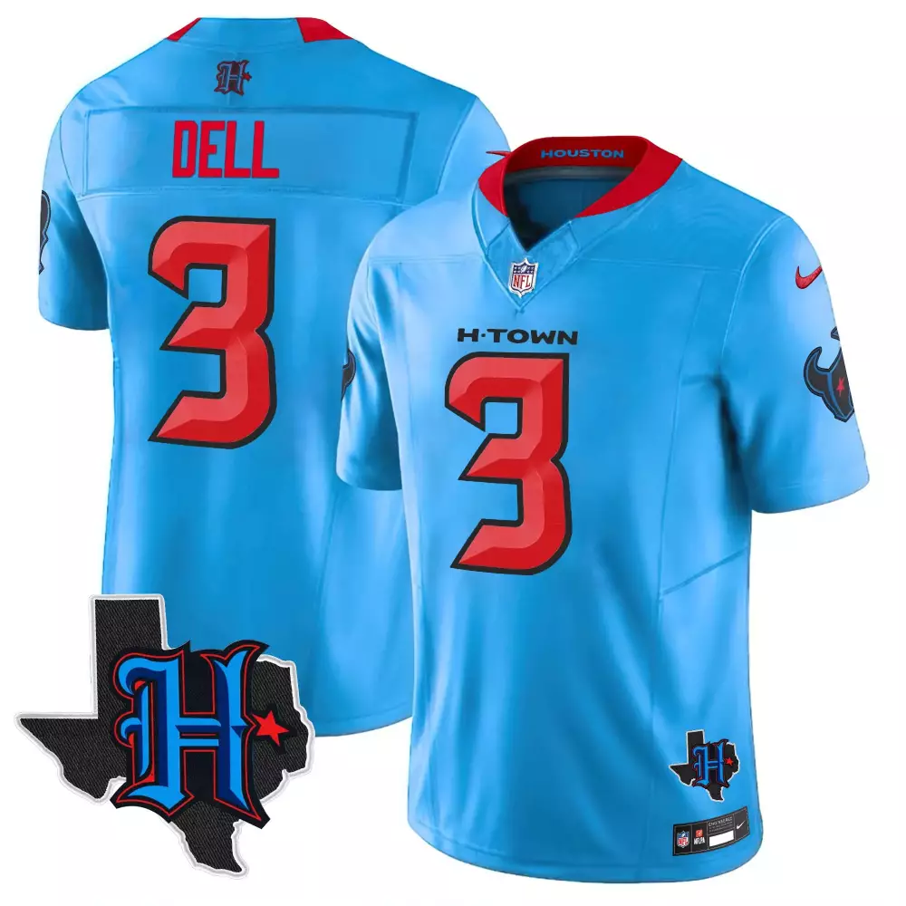 Dell 3 Houston Texans Men's Black Vapor Stitched Jersey | 2025 Texas Patch | Limited Edition | For Men, Women & Youth