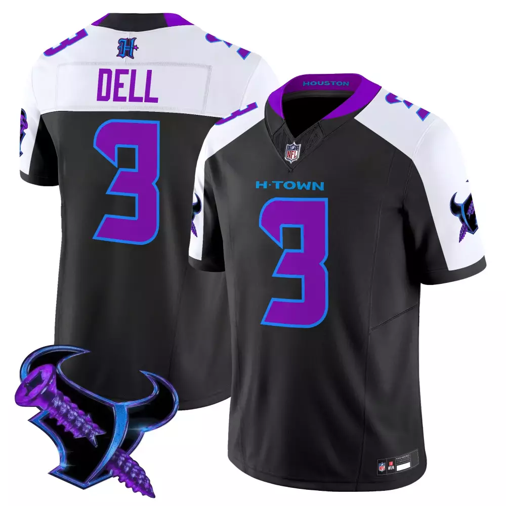 Dell 3 Houston Texans Men's Black Vapor Stitched Jersey | 2025 Texas Patch | Limited Edition | For Men, Women & Youth