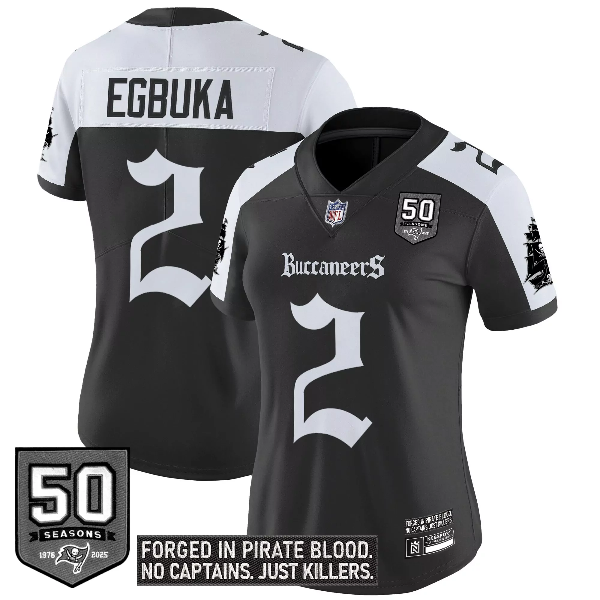 egbuka 2 women s tampa bay buccaneers vapor stitched jersey black 50 seasons edition 2023