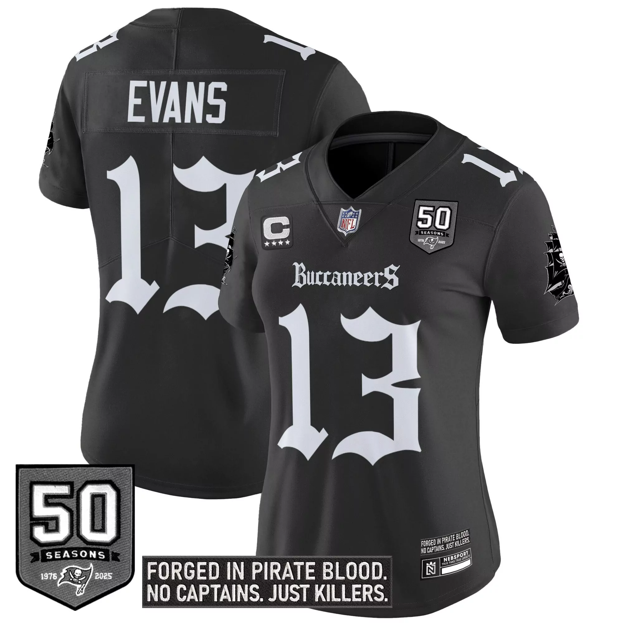 evans 13 women s vapor jersey black tampa bay buccaneers 50 seasons edition