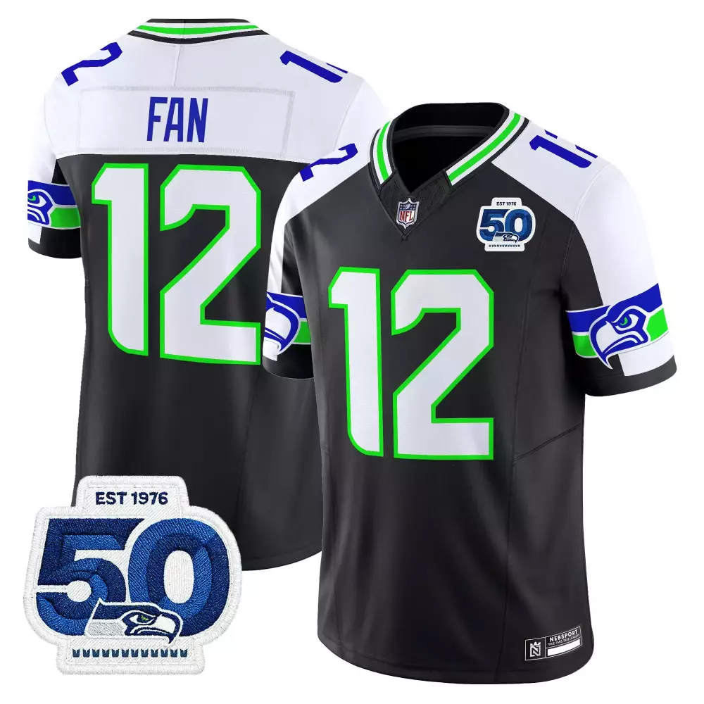 Fan 12 Seattle Seahawks Vapor Jersey | 50th Anniversary Embroidered Patch Blue | Fan Gear for Men | For Men, Women & Youth