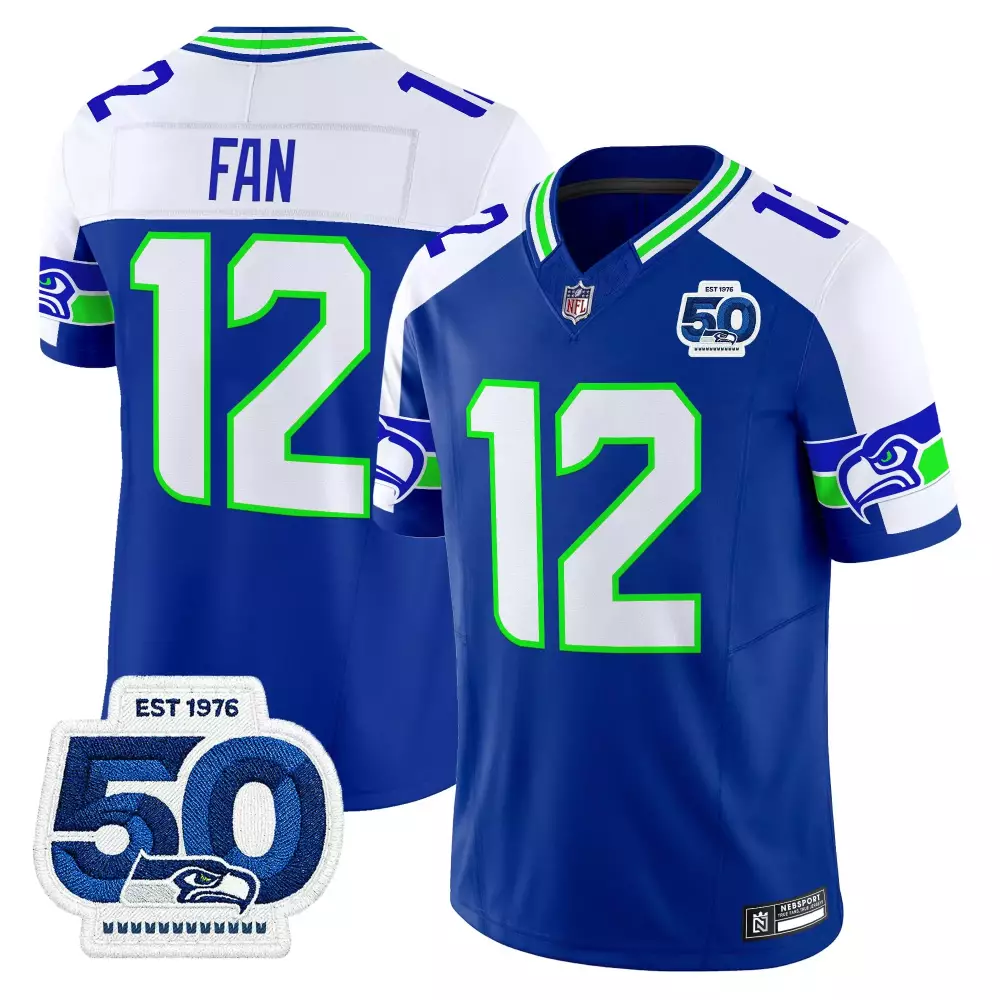 Fan 12 Seattle Seahawks Vapor Jersey | 50th Anniversary Embroidered Patch Blue | Fan Gear for Men | For Men, Women & Youth