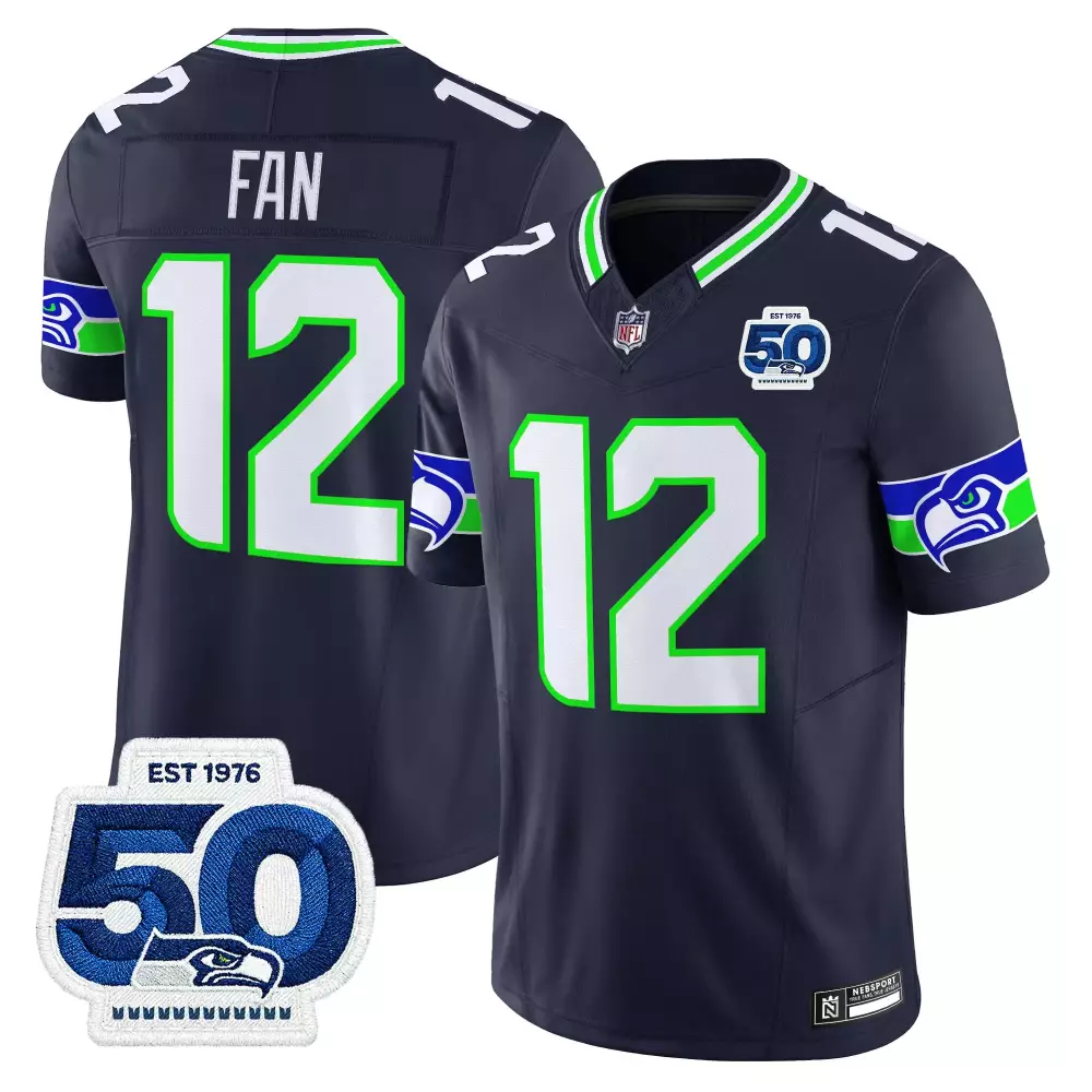 Fan 12 Seattle Seahawks Vapor Jersey | 50th Anniversary Embroidered Patch Blue | Fan Gear for Men | For Men, Women & Youth