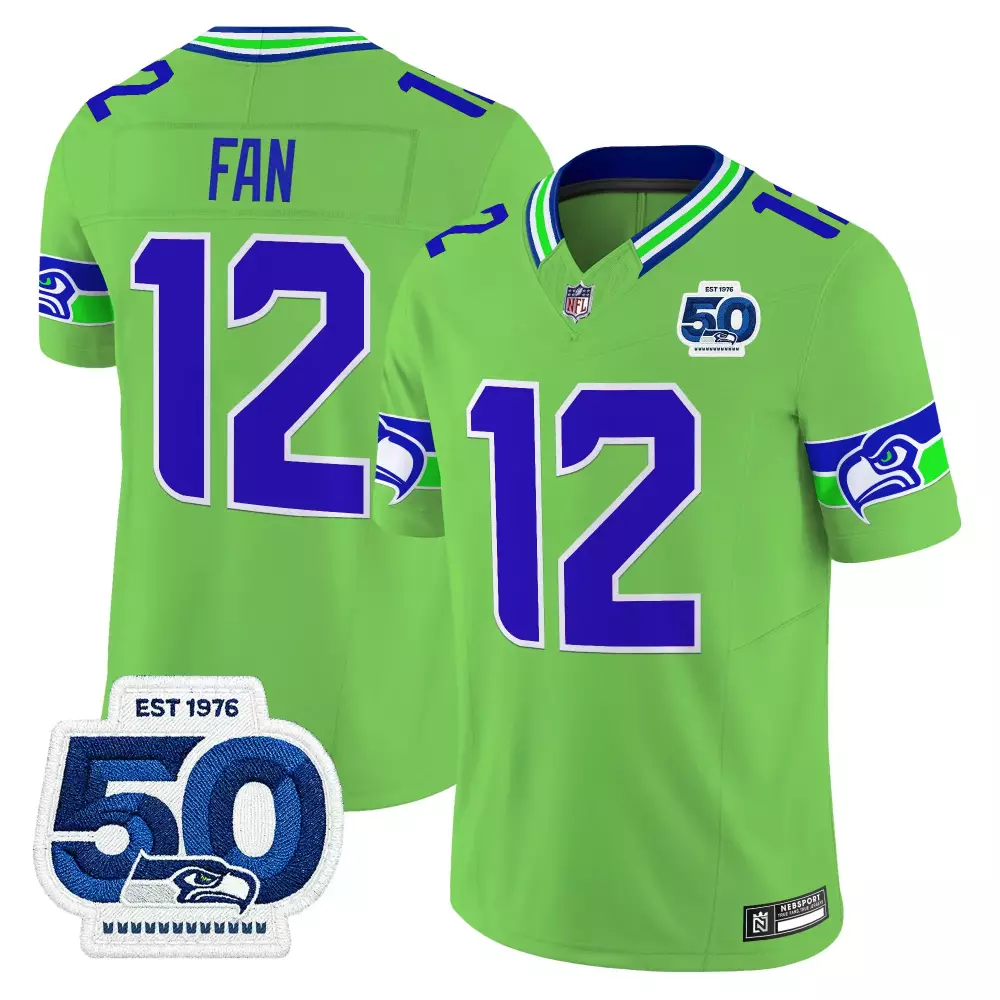Fan 12 Seattle Seahawks Vapor Jersey | 50th Anniversary Embroidered Patch Blue | Fan Gear for Men | For Men, Women & Youth