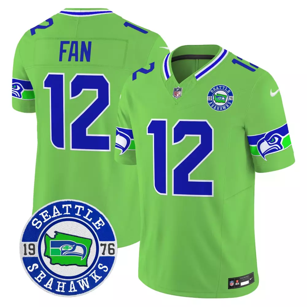 Seattle Seahawks Fan 12 Men's Vapor Stitched Jersey | Limited Edition Green 1976 Patch | For Men, Women & Youth
