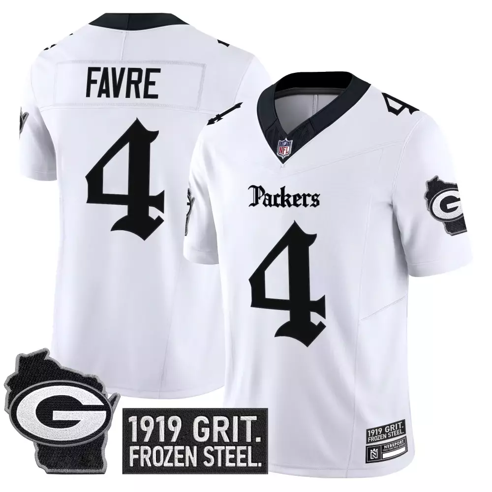 Favre 4 Men's Stitched Vapor Jersey | Green Bay Packers White 1919 Grit Frozen Steel Edition 2023 | Limited Edition Fan Gear | For Men, Women & Youth