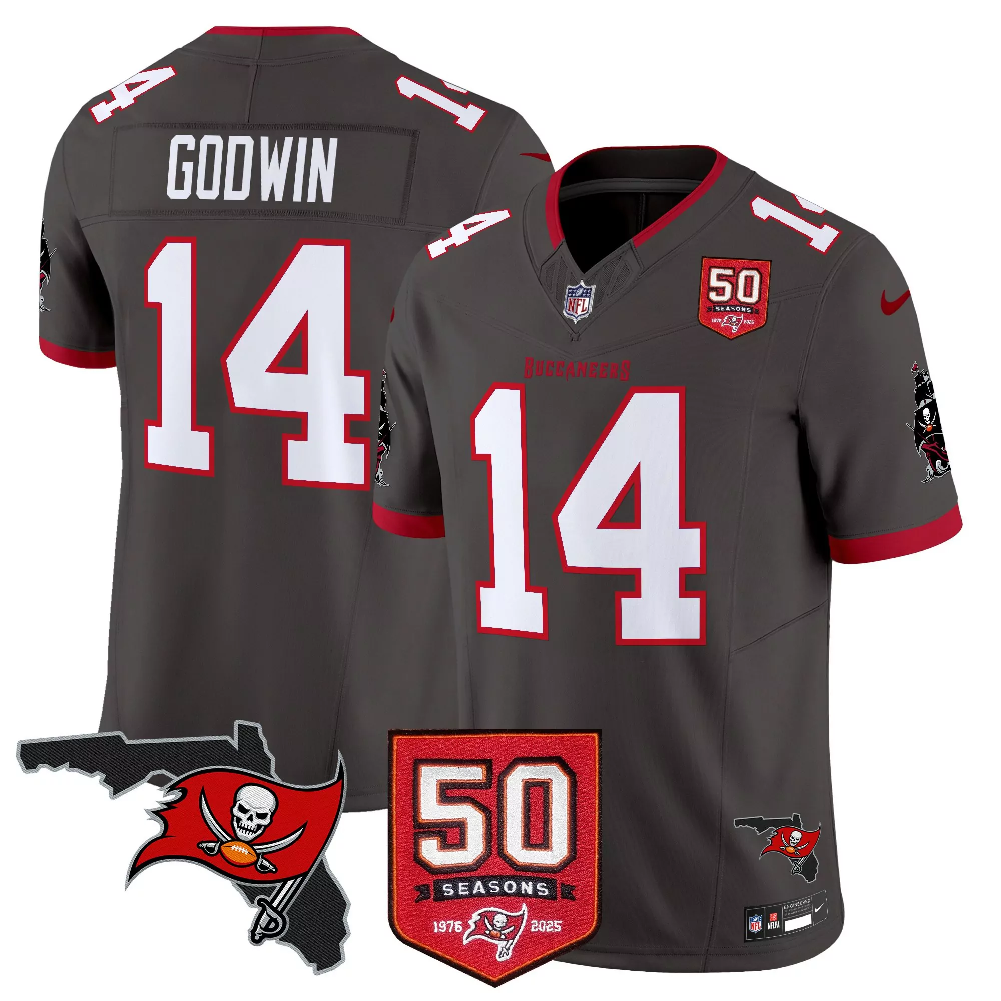 godwin 14 men s vapor jersey tampa bay buccaneers 50th season patch gray