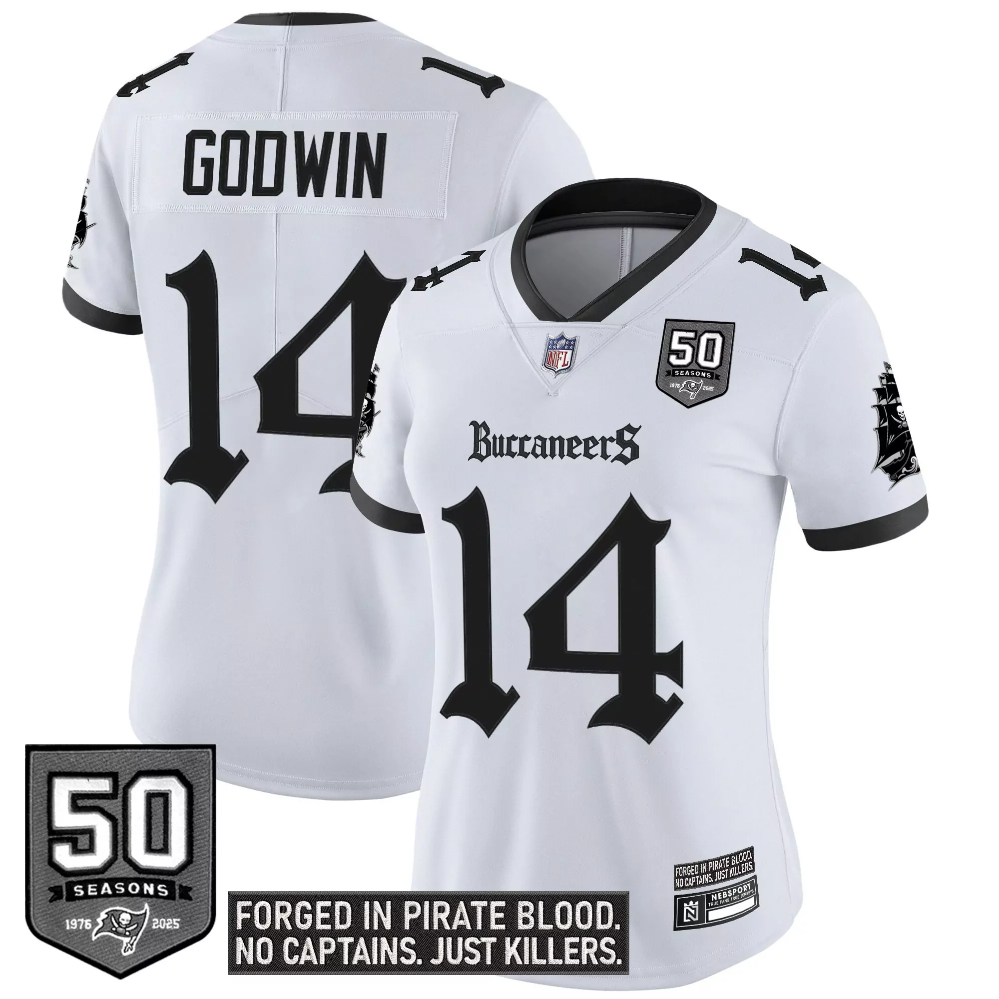 godwin 14 women s vapor stitched jersey tampa bay buccaneers white 50 seasons edition 2023