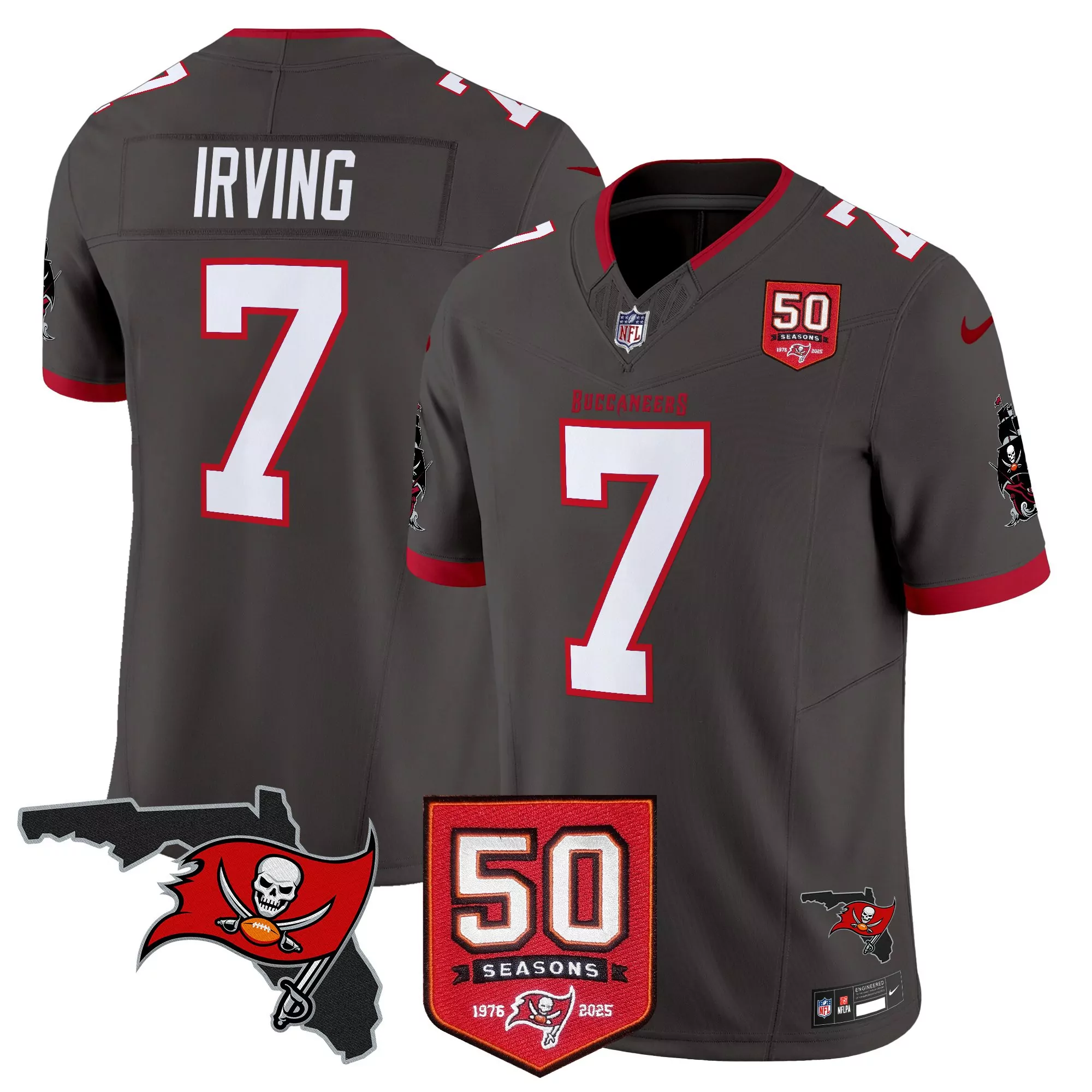 irving 7 men s vapor stitched jersey tampa bay buccaneers 50 seasons patch gray 2023