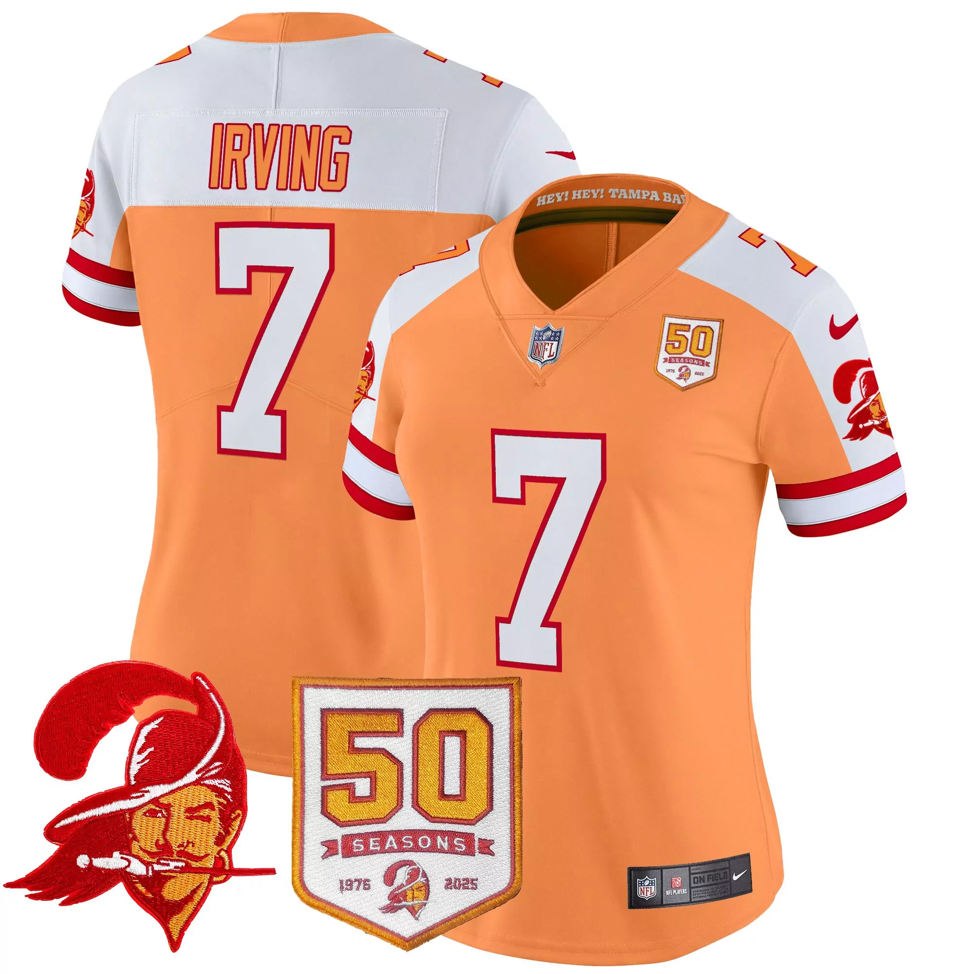 irving 7 women s tampa bay buccaneers vapor jersey orange 50th season patch 2025