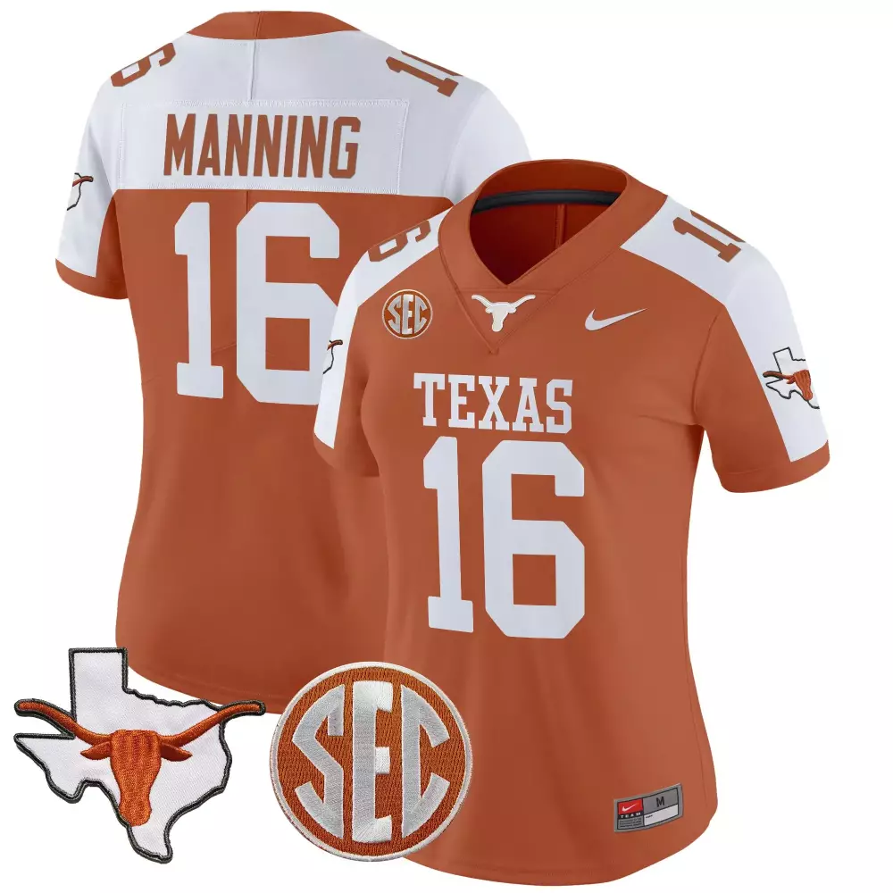 Manning 16 Women's Texas Longhorns Stitched Jersey | SEC Patch Black 2025 | Exclusive Fan Gear | For Men, Women & Youth