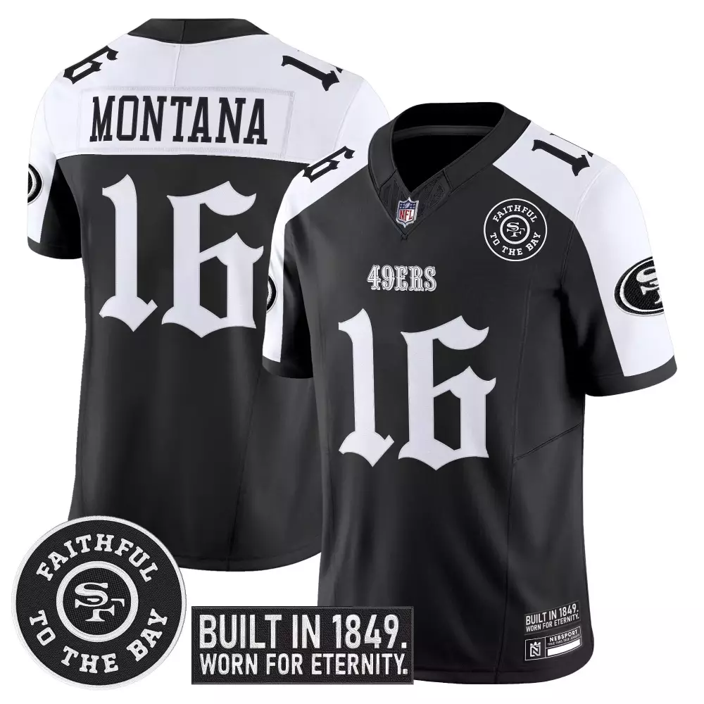 Montana 16 San Francisco 49ers 2023 Black Stitched Jersey | Name Patch Style | Limited Edition Fan Gear | For Men, Women & Youth