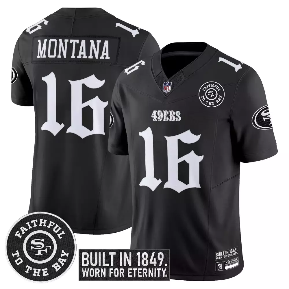 Montana 16 San Francisco 49ers 2023 Black Stitched Jersey | Name Patch Style | Limited Edition Fan Gear | For Men, Women & Youth