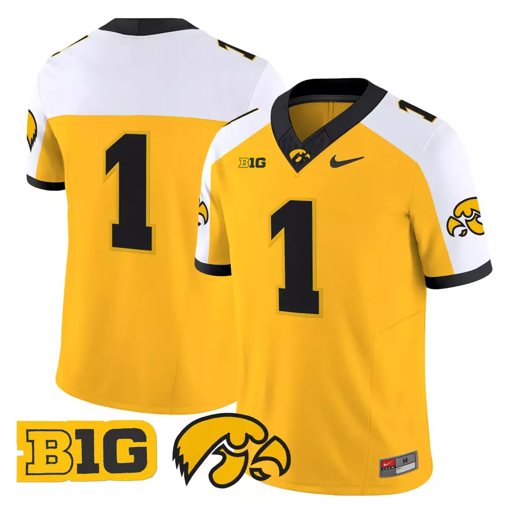 player name not visible shirt number 1 men s iowa hawkeyes yellow vapor jersey all stitched 2025 b1g embroidered patch