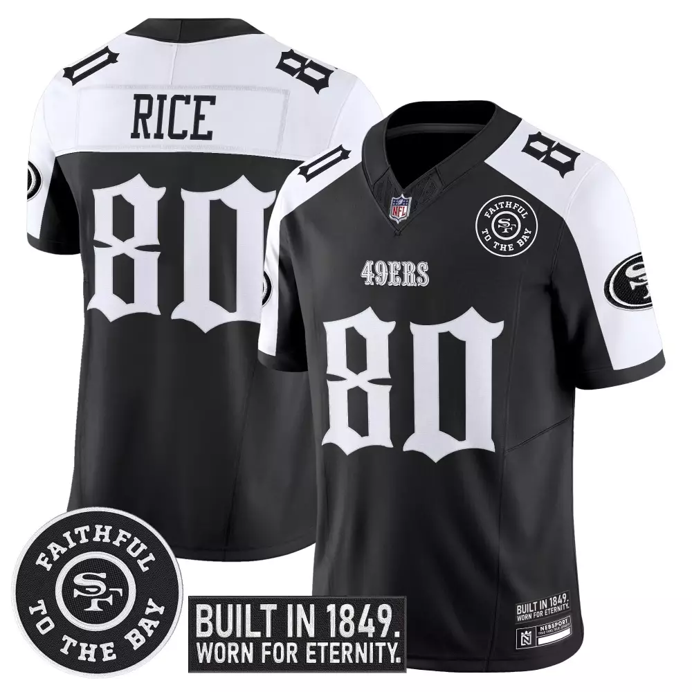 Rice 80 Men's Vapor Jersey | San Francisco 49ers Black Stitched Faithful to the Bay 2023 Edition | Limited Edition | For Men, Women & Youth