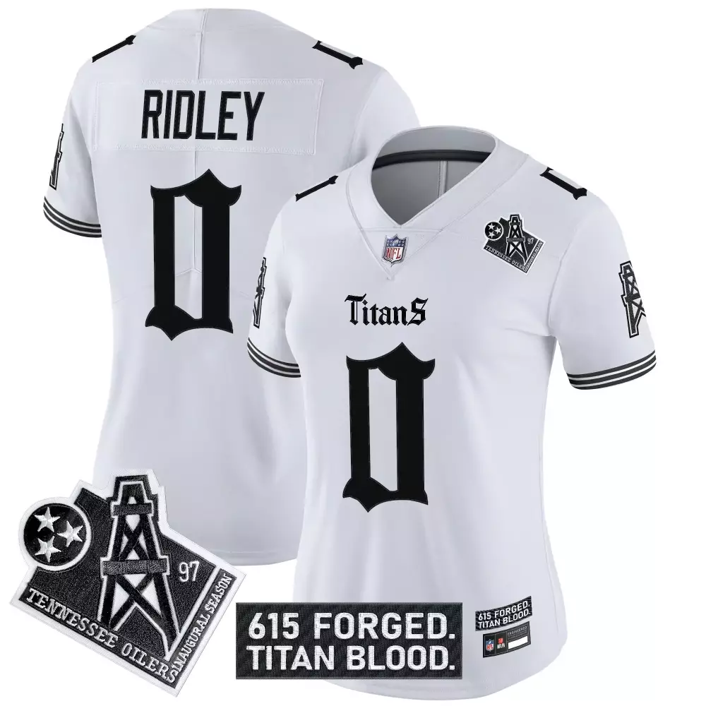ridley 0 women s tennessee titans stitched white jersey with name patch 2023