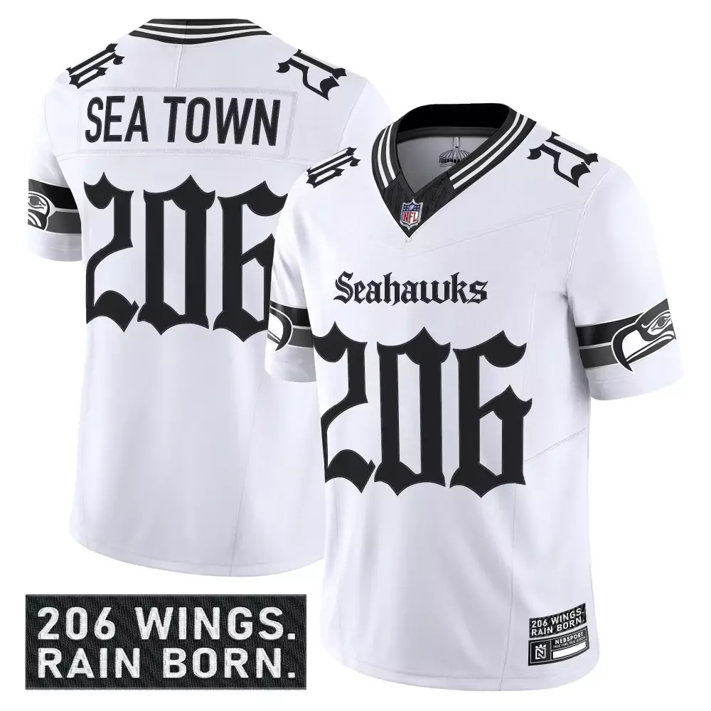 Seattle Seahawks 2023 Stitched Vapor Jersey | White 206 Wings Edition | Fan Gear for Men, Women & Youth
