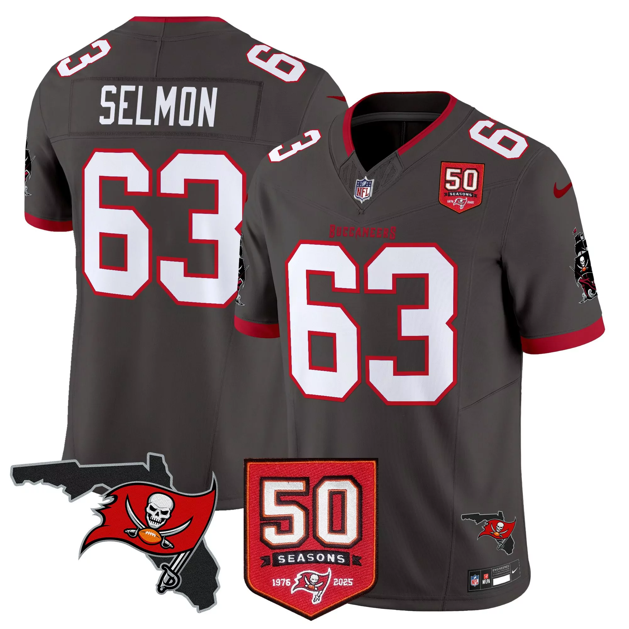selmon 63 men s vapor stitched jersey tampa bay buccaneers 50th season patch gray 2025
