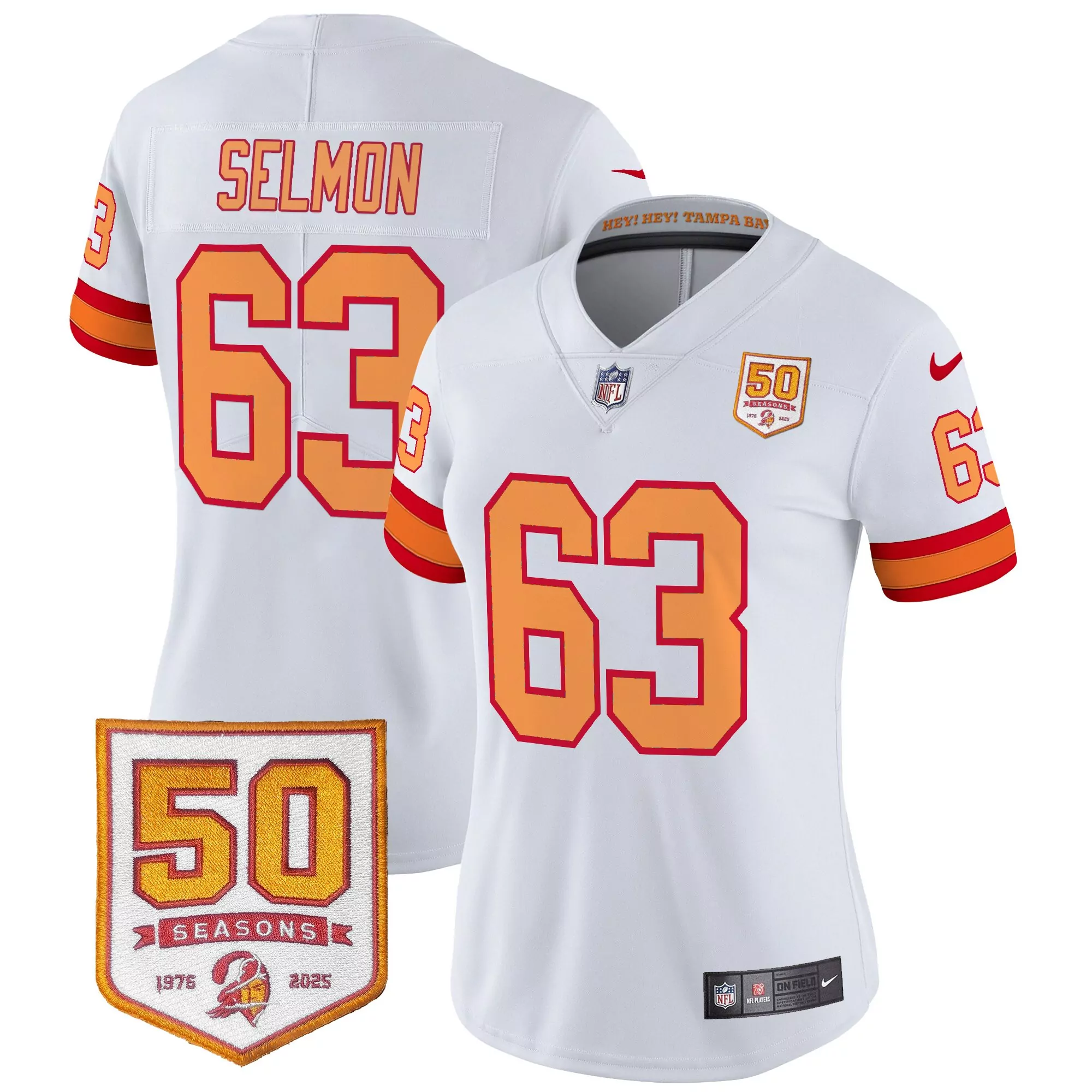 selmon 63 women s tampa bay buccaneers white vapor jersey with 50 seasons embroidered patch 2025