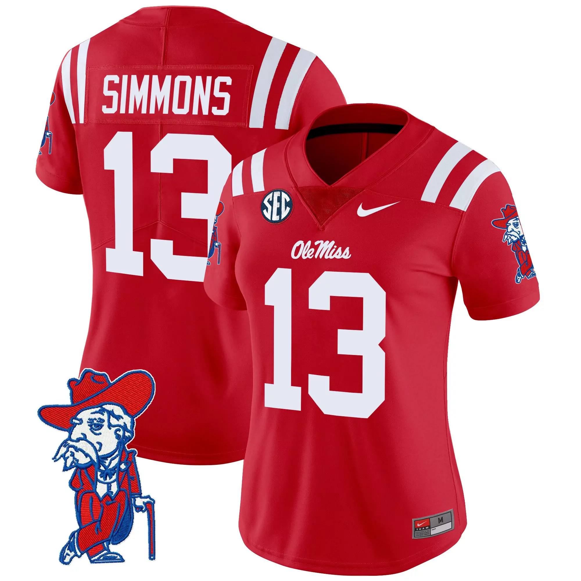 simmons 13 women s ole miss rebels red vapor limited jersey 2025 embroidered patch