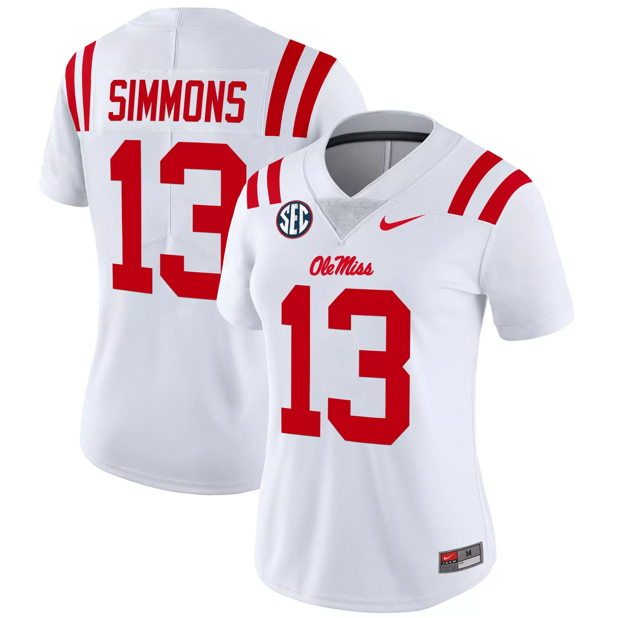 simmons 13 women s ole miss rebels red vapor limited jersey 2025 embroidered patch