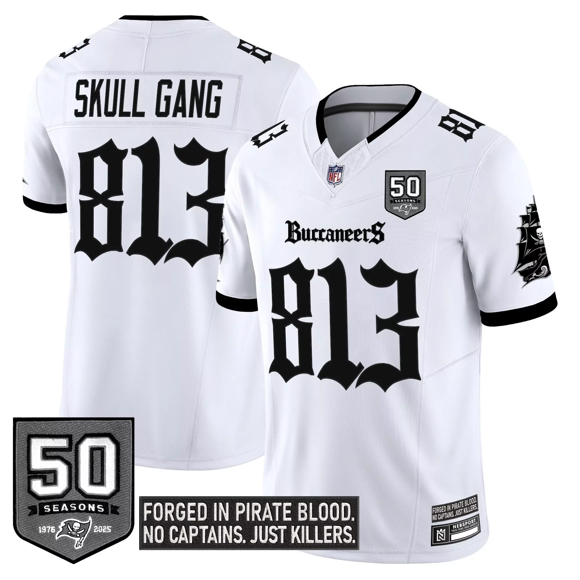 skull gang 813 men s stitched vapor jersey tampa bay buccaneers white 50 seasons edition