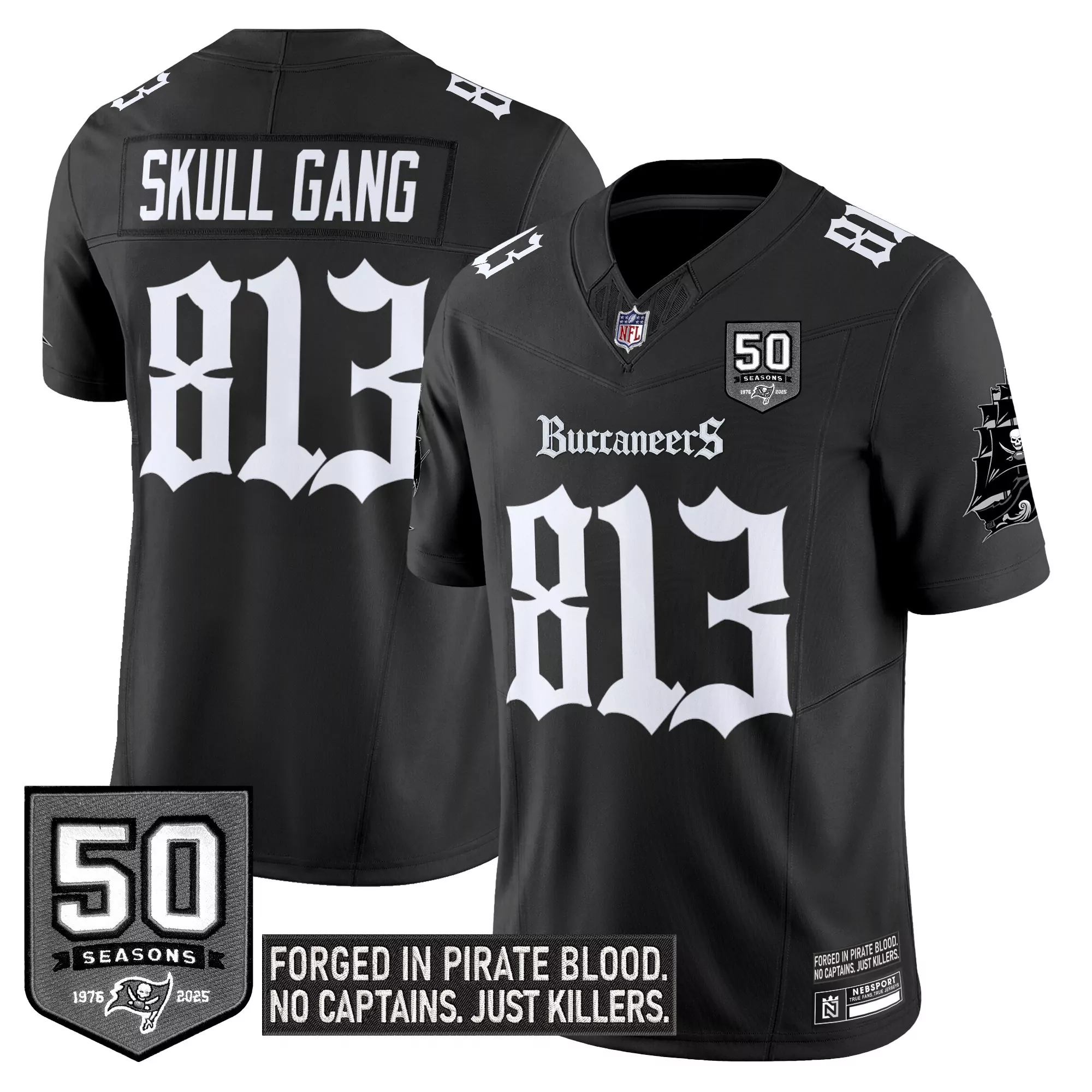 skull gang 813 men s vapor jersey tampa bay buccaneers black 50 seasons edition 2023