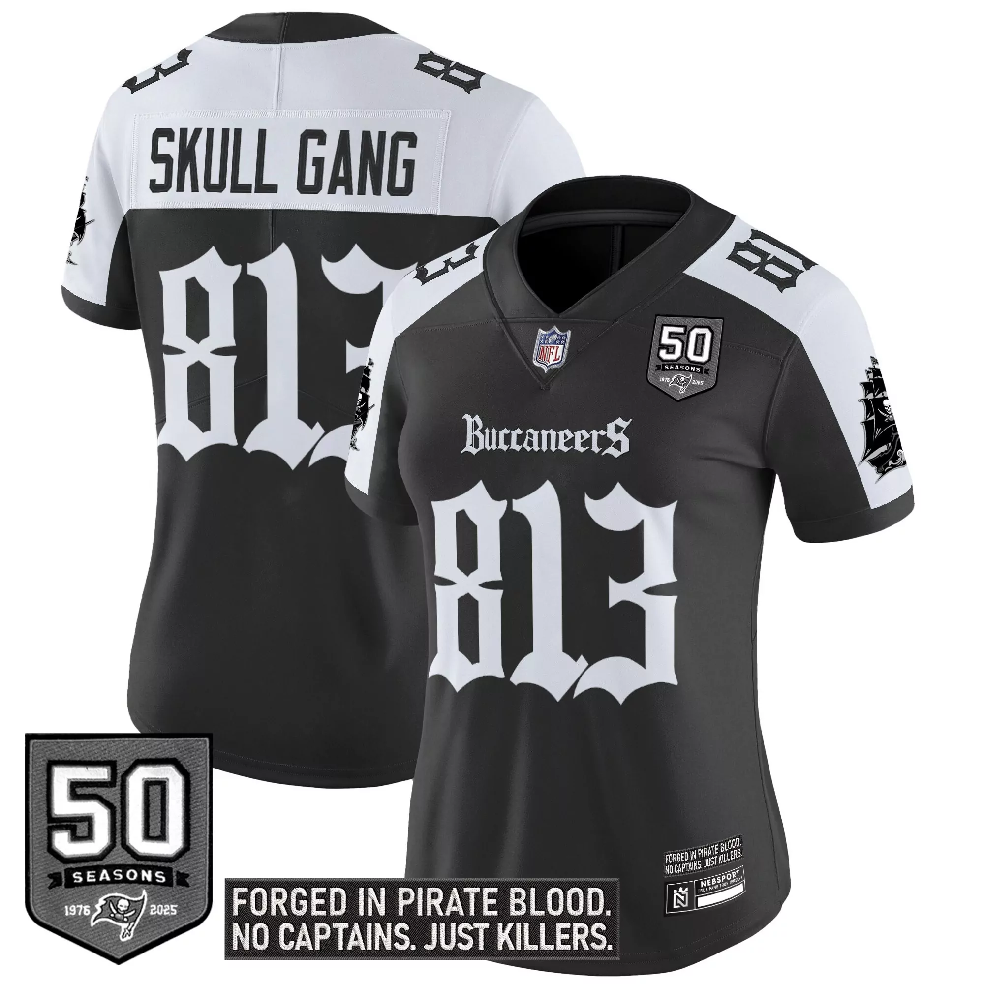 skull gang 813 women s tampa bay buccaneers vapor jersey black 50 seasons edition stitched 2025