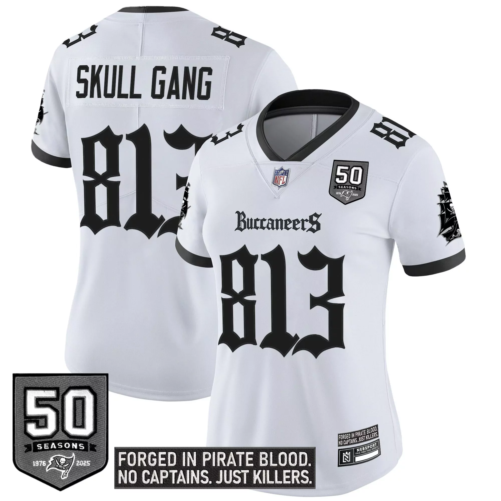 skull gang 813 women s vapor jersey tampa bay buccaneers white 50 seasons edition