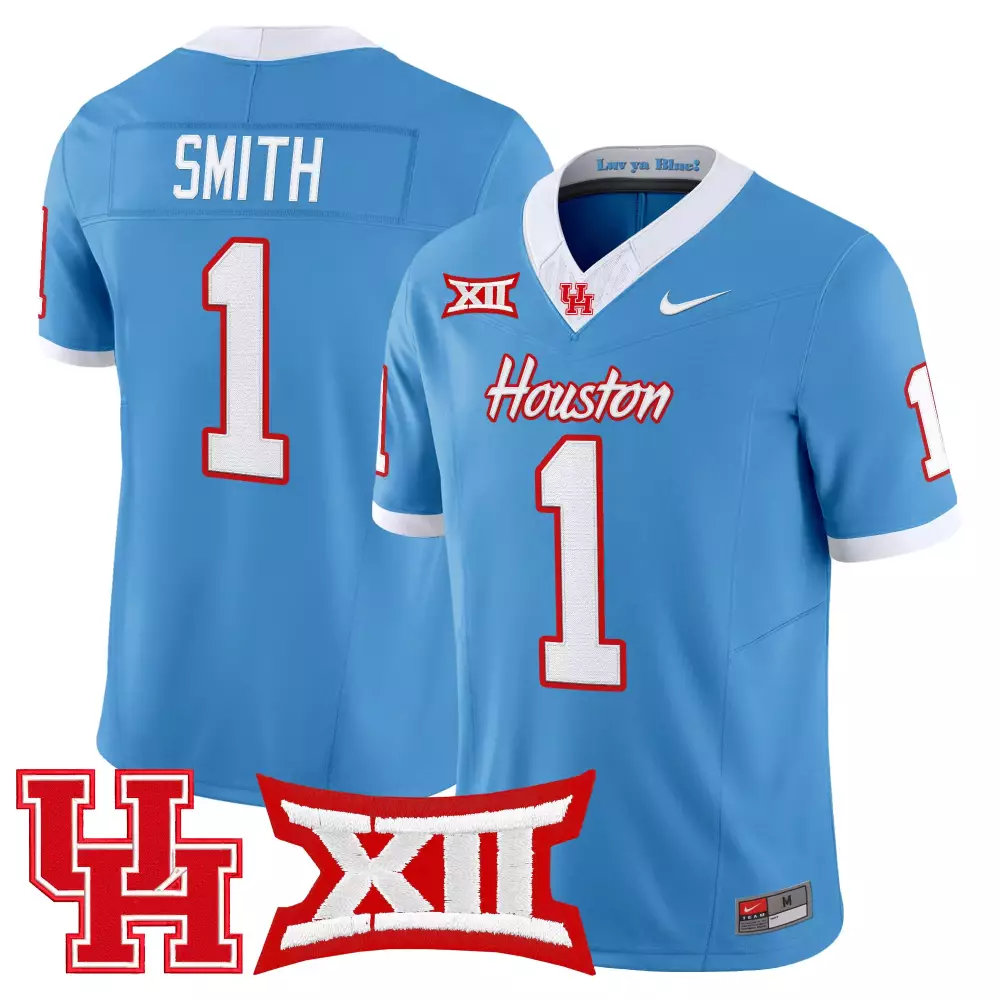 smith 1 men s vapor jersey houston cougars light blue all stitched 2025 with xii patch