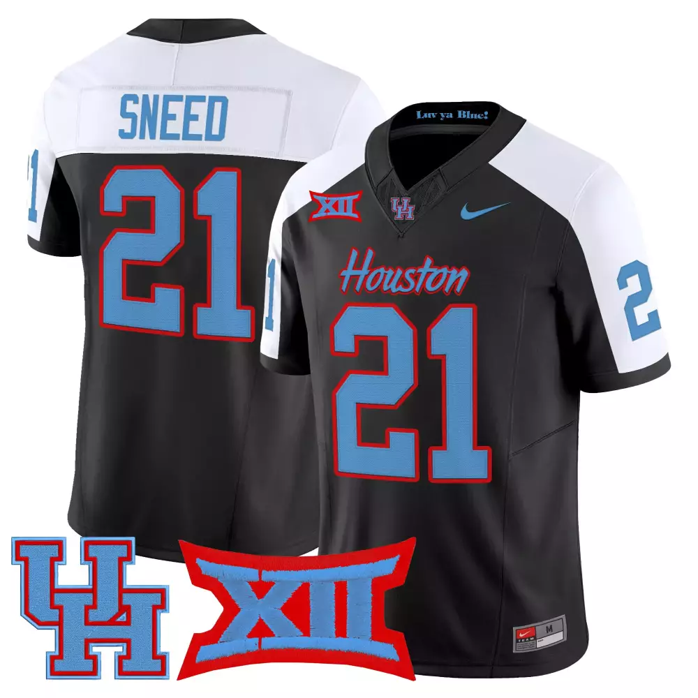 sneed 21 men s black houston cougars vapor jersey stitched embroidered xii patch 2025