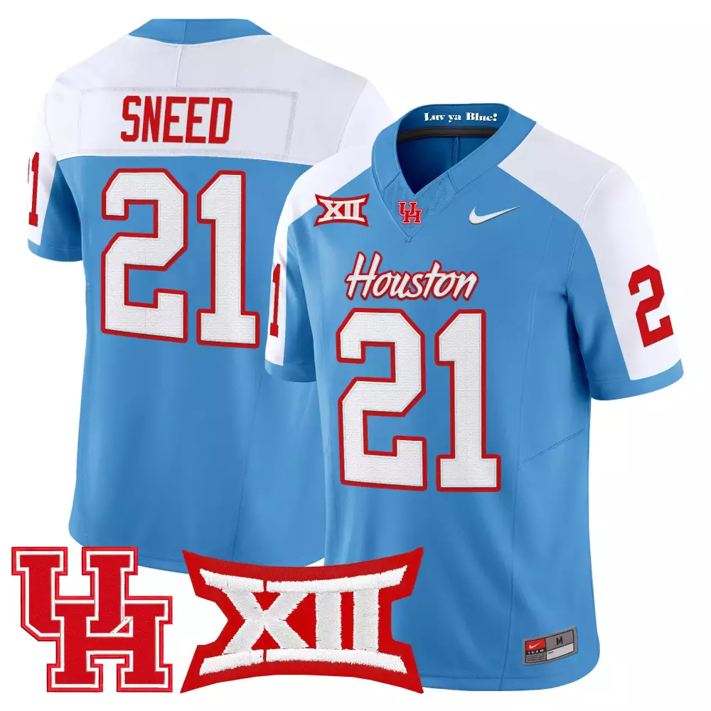 sneed 21 men s black houston cougars vapor jersey stitched embroidered xii patch 2025