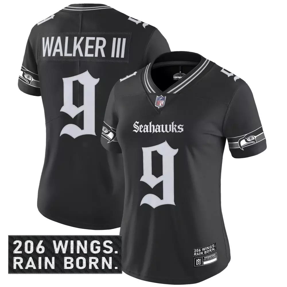 Walker III Seattle Seahawks 2023 Women’s Black Vapor Jersey | 206 Wings Patch Edition | For Women & You