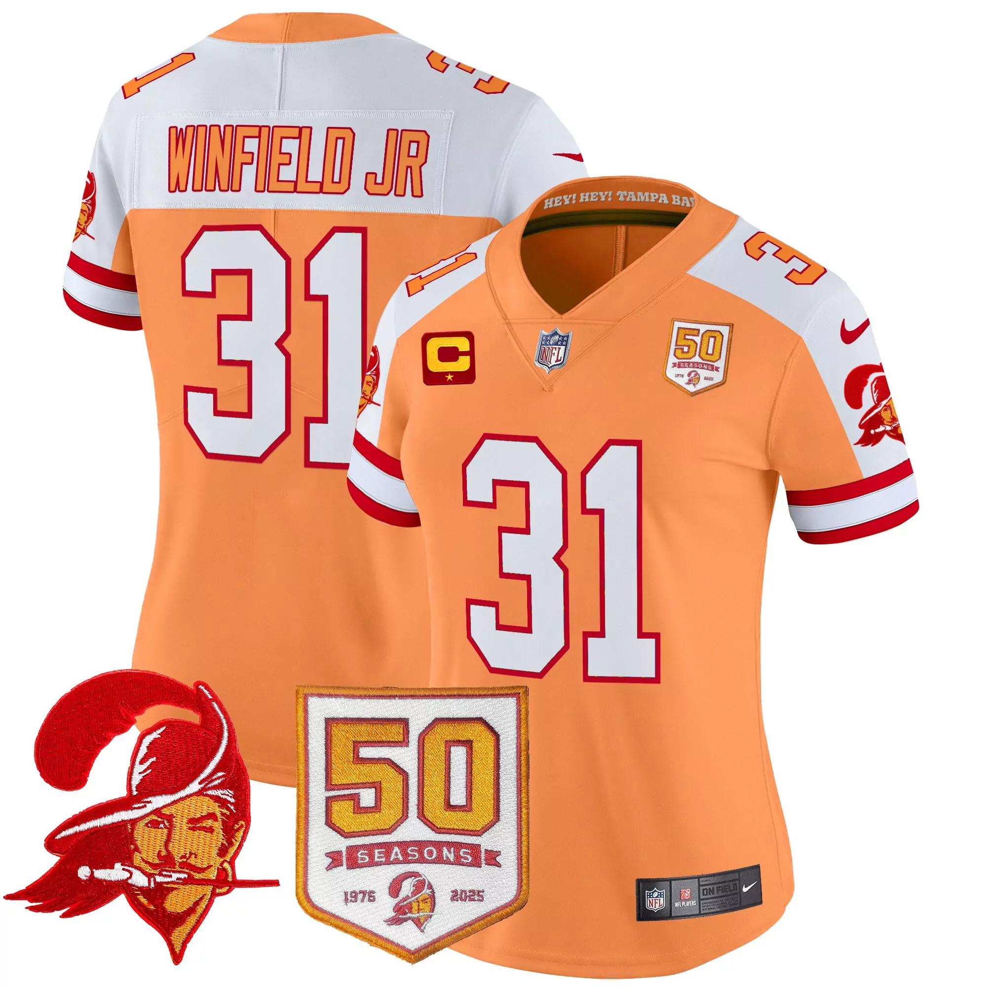 winfield jr 31 women s vapor jersey tampa bay buccaneers 50 seasons patch orange 2023