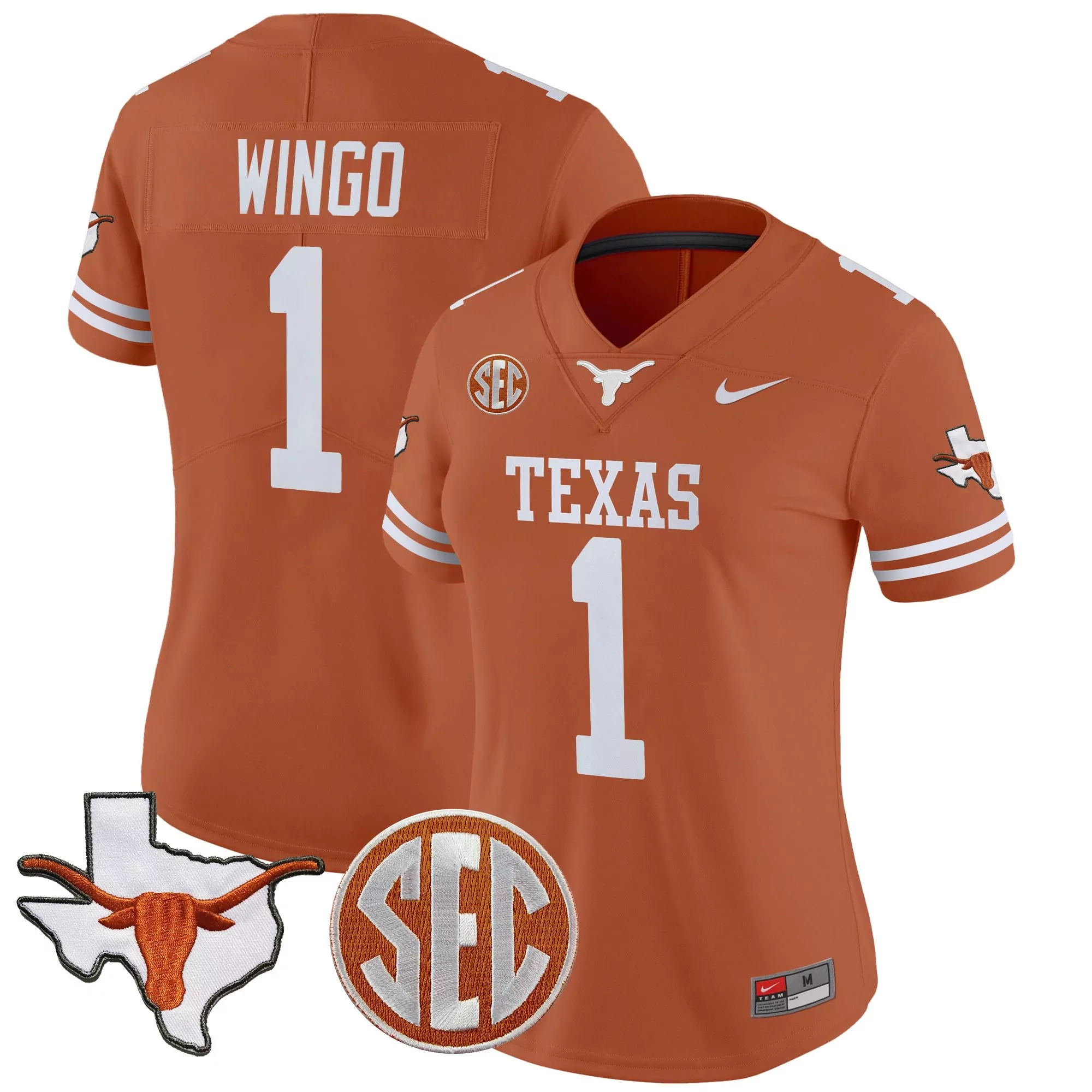 wingo 1 women s stitched vapor jersey texas longhorns orange with sec patch 2025