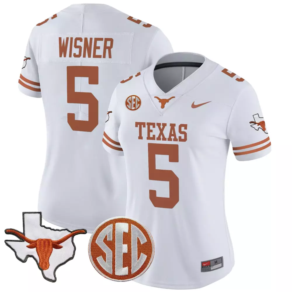 Wisner 5 Texas Longhorns 2025 Stitched Jersey White Male Style Name Patch