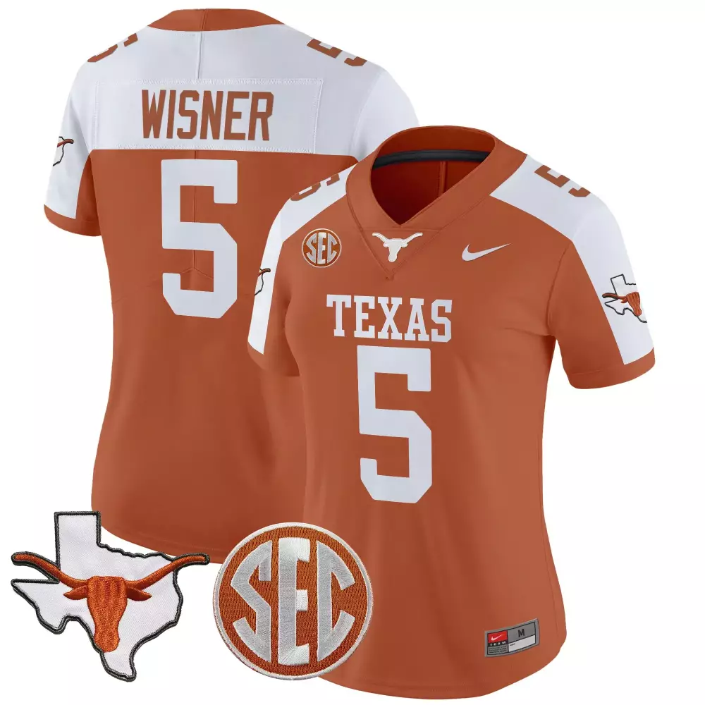 Wisner 5 Texas Longhorns 2025 Stitched Jersey White Male Style Name Patch