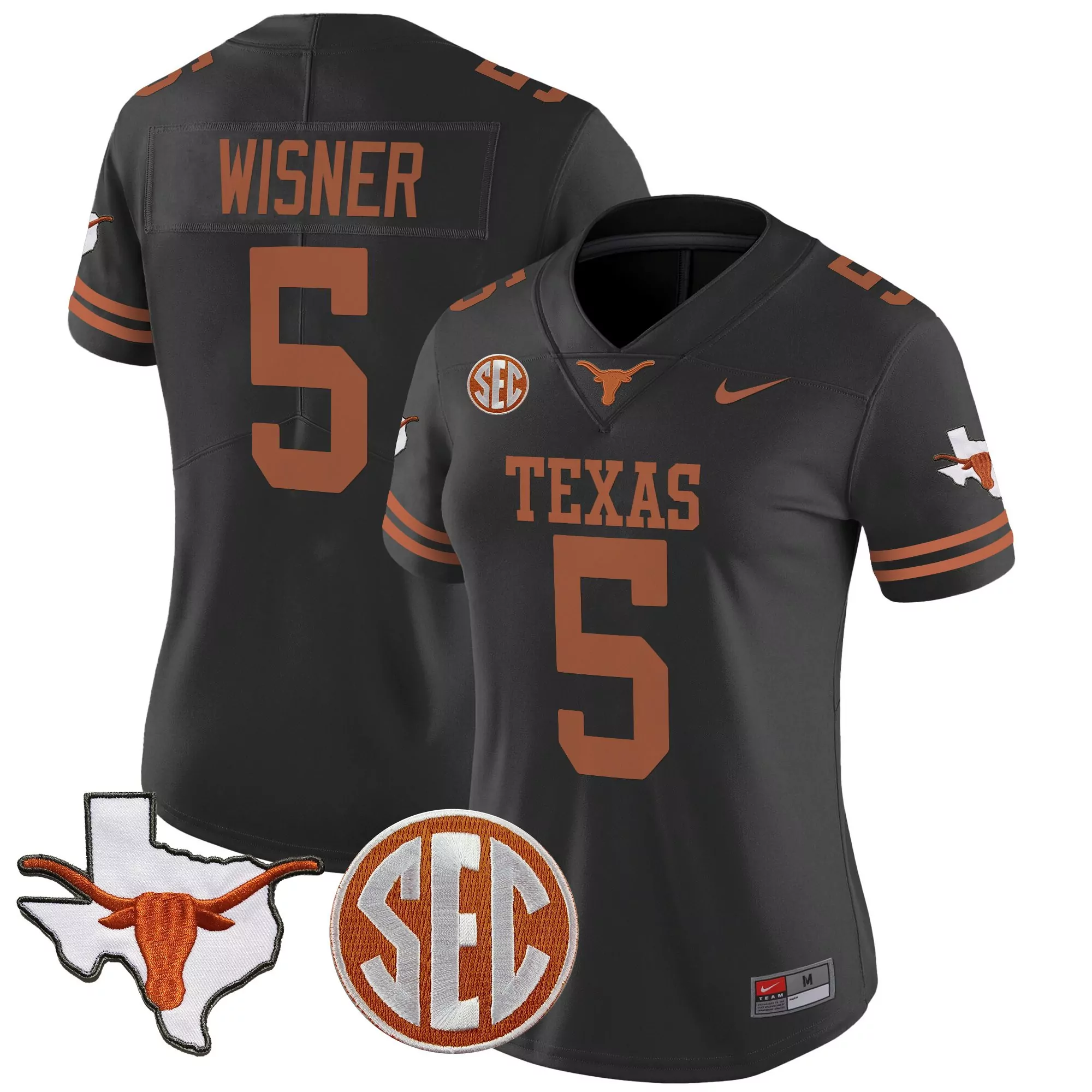 wisner 5 women s texas longhorns vapor stitched jersey 2025 black sec patch